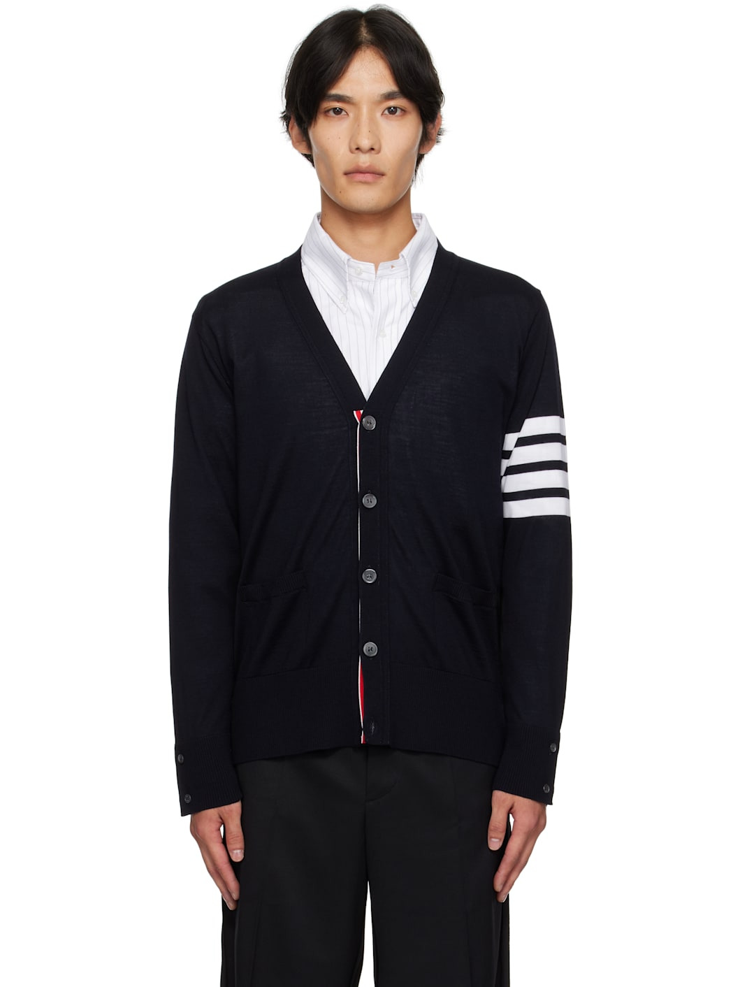 Navy Classic V-Neck Cardigan - 1