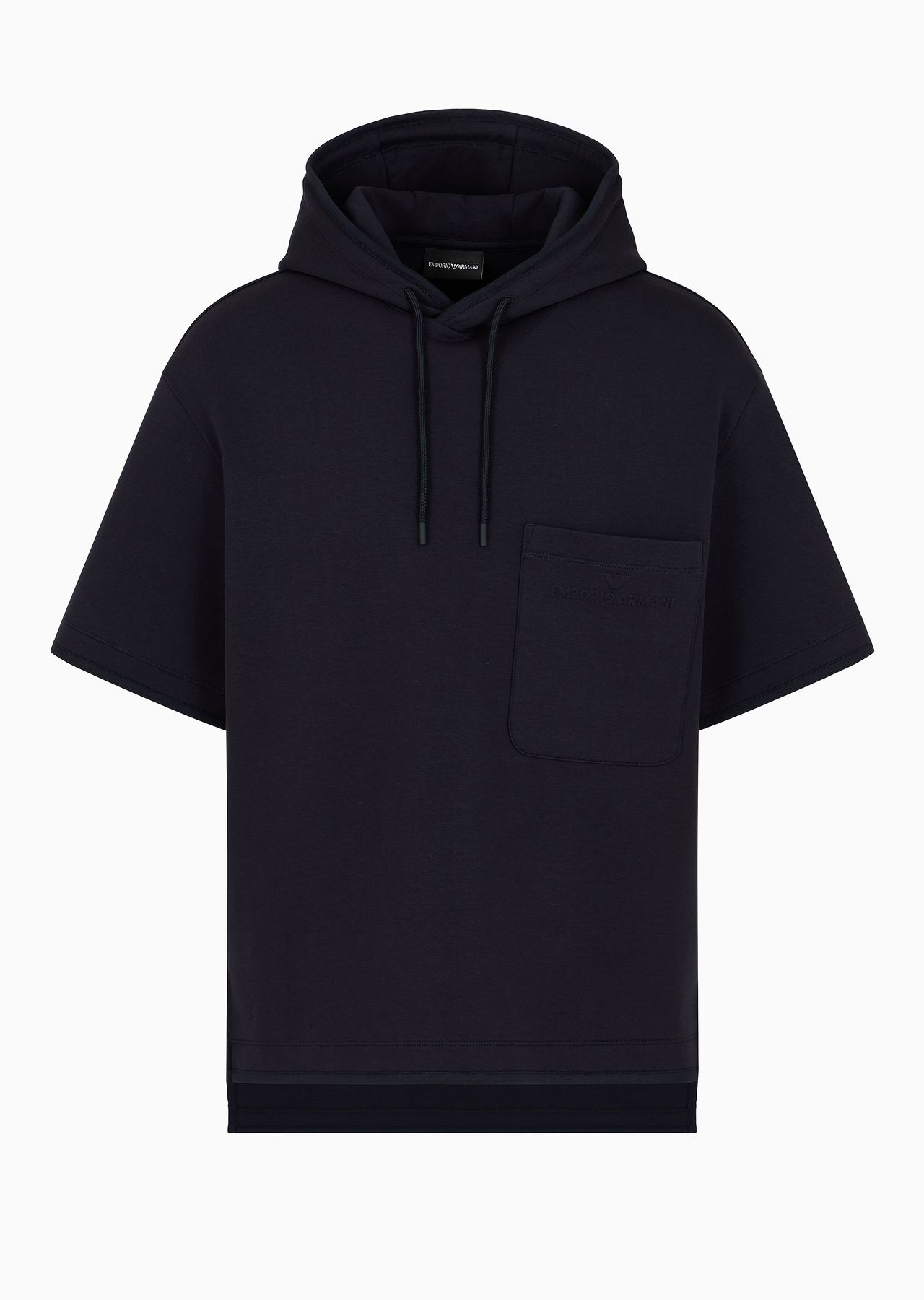 Short-sleeved double-jersey hooded sweatshirt with a patch pocket - 1