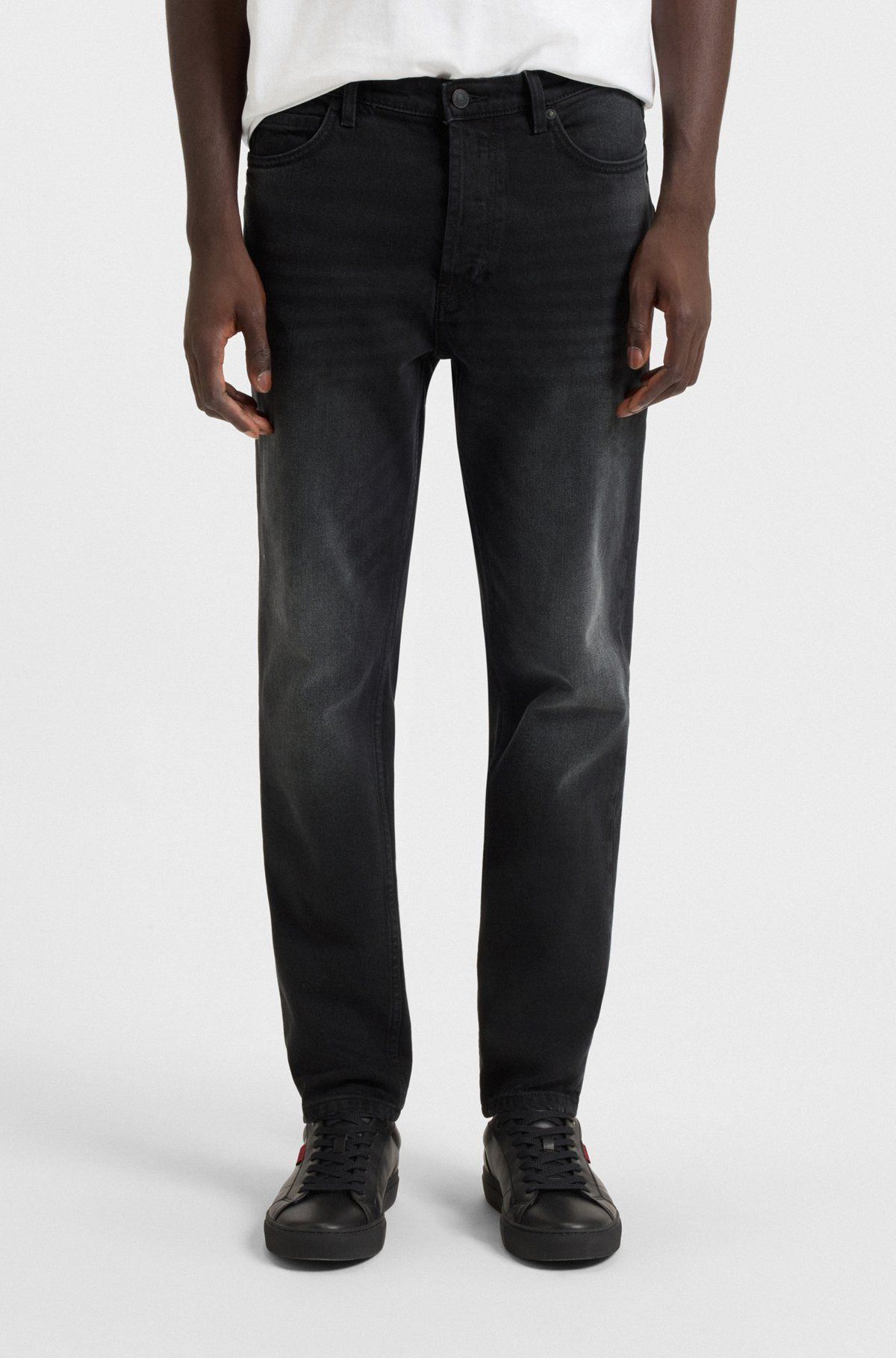 TAPERED-FIT JEANS IN BLACK-BLACK STRETCH DENIM - 2