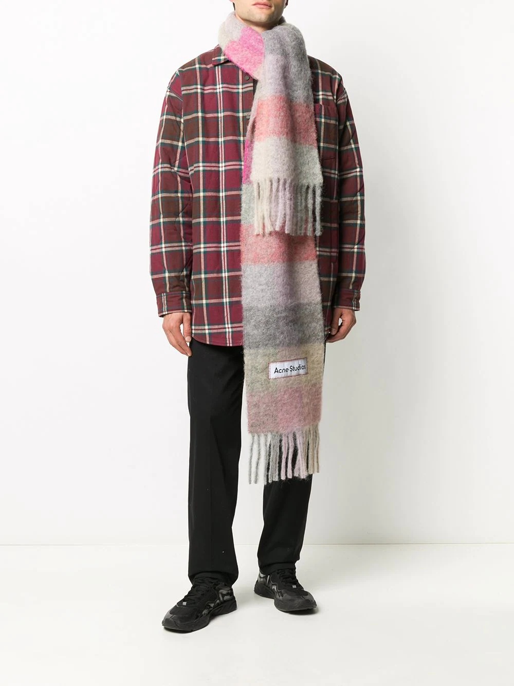 multi-check fringed scarf - 2