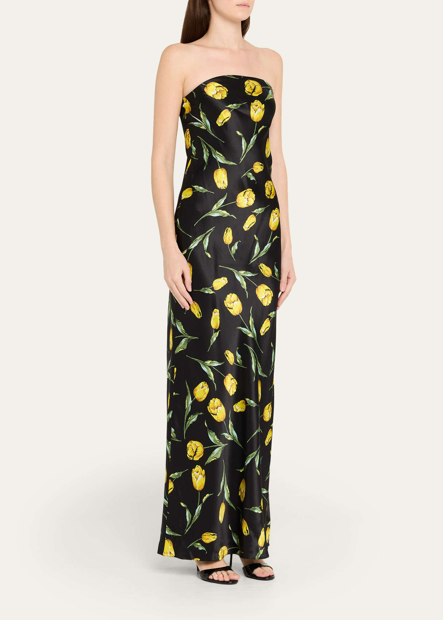 Floral-Print Satin Strapless Maxi Dress - 4