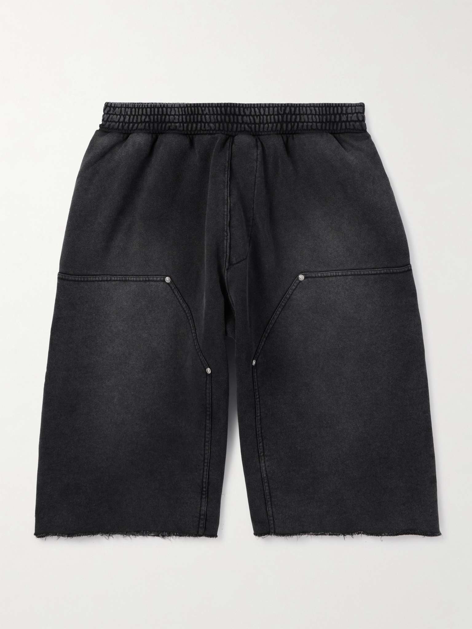 Wide-Leg Frayed Cotton-Jersey Shorts - 1