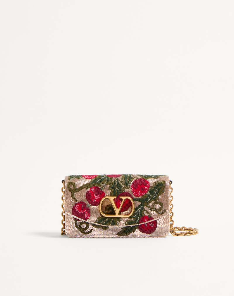 VALENTINO GARAVANI VAIN EMBROIDERED SHOULDER CLUTCH WITH CHERRYFIC PATTERN 1