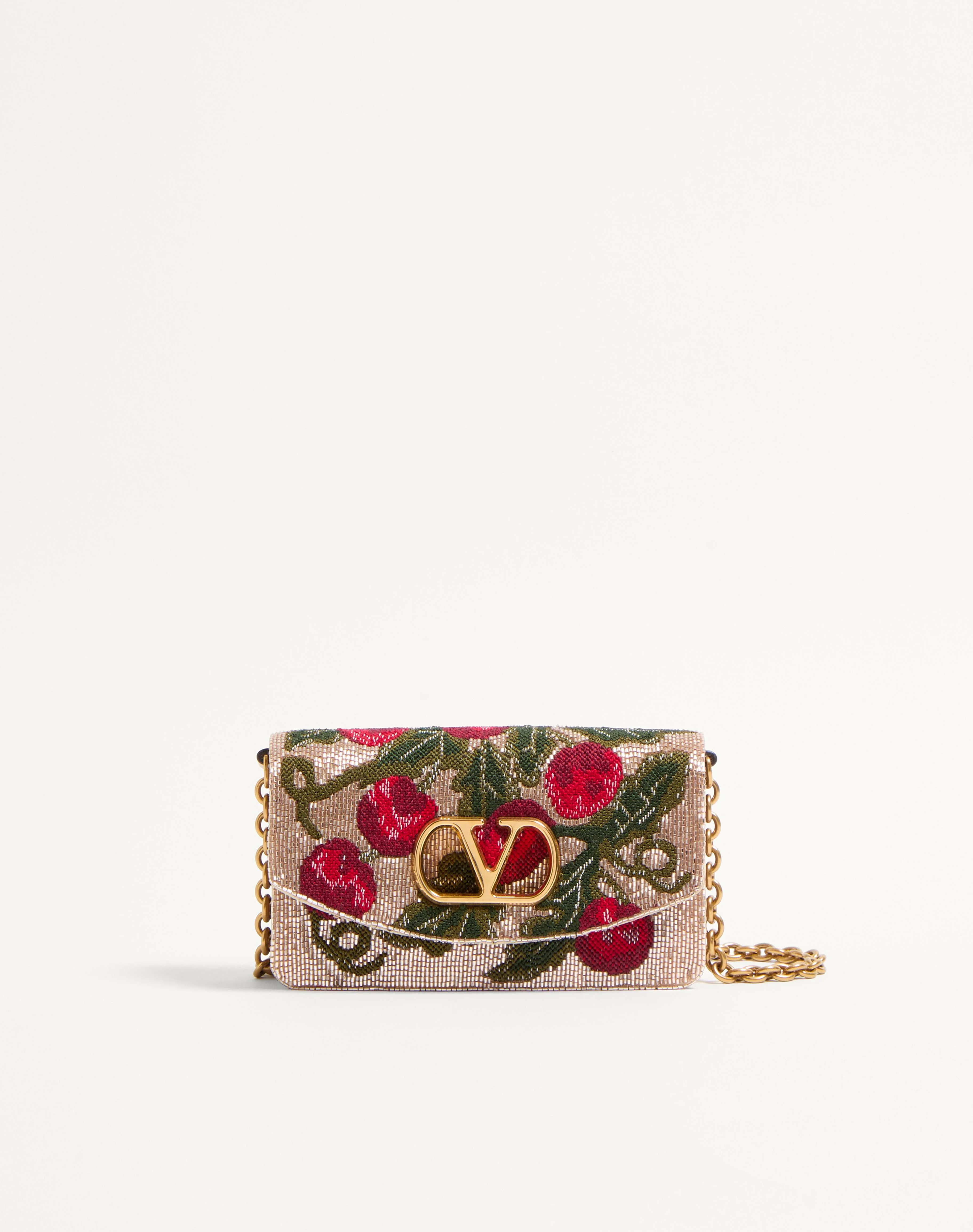 VALENTINO GARAVANI VAIN EMBROIDERED SHOULDER CLUTCH WITH CHERRYFIC PATTERN - 1