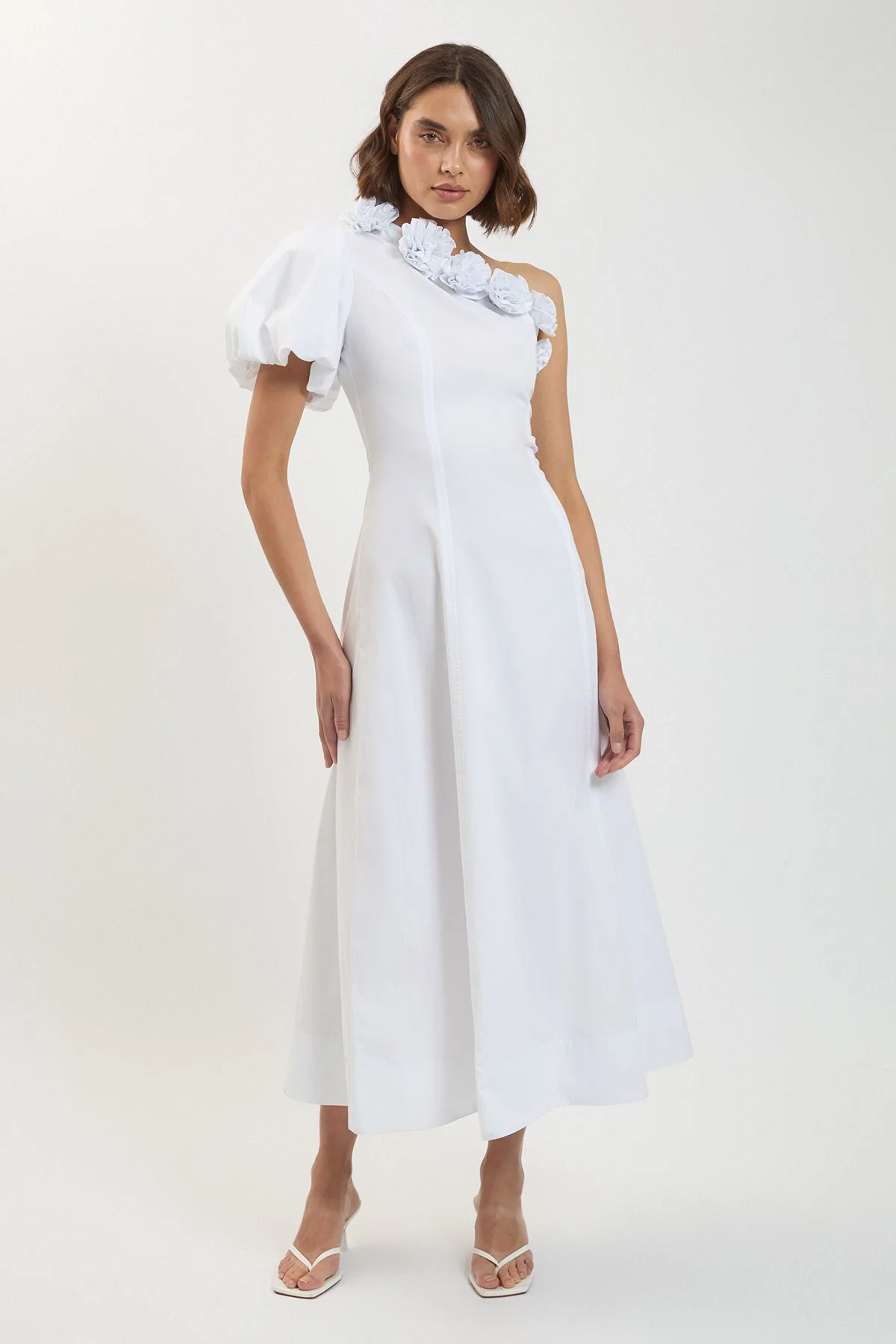 Corsage Detail Cotton Poplin Midi Dress - 1