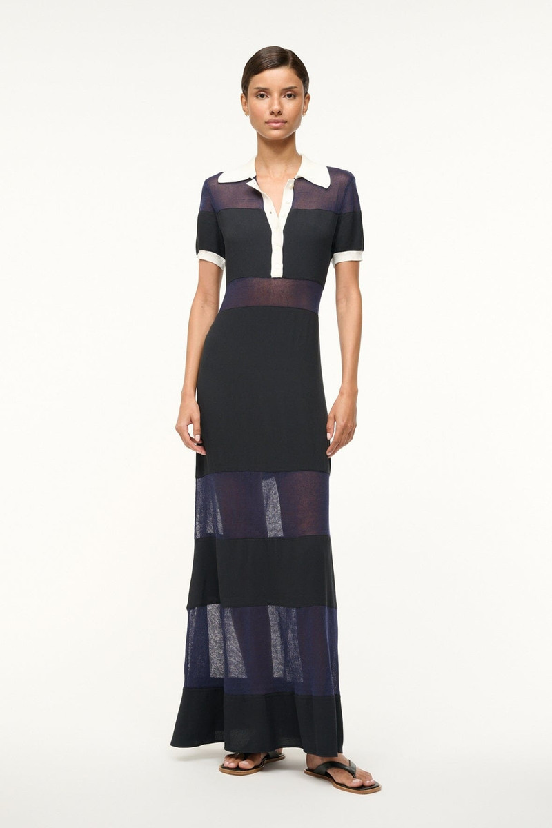 STAUD QUAINT DRESS BLACK NAVY IVORY 1