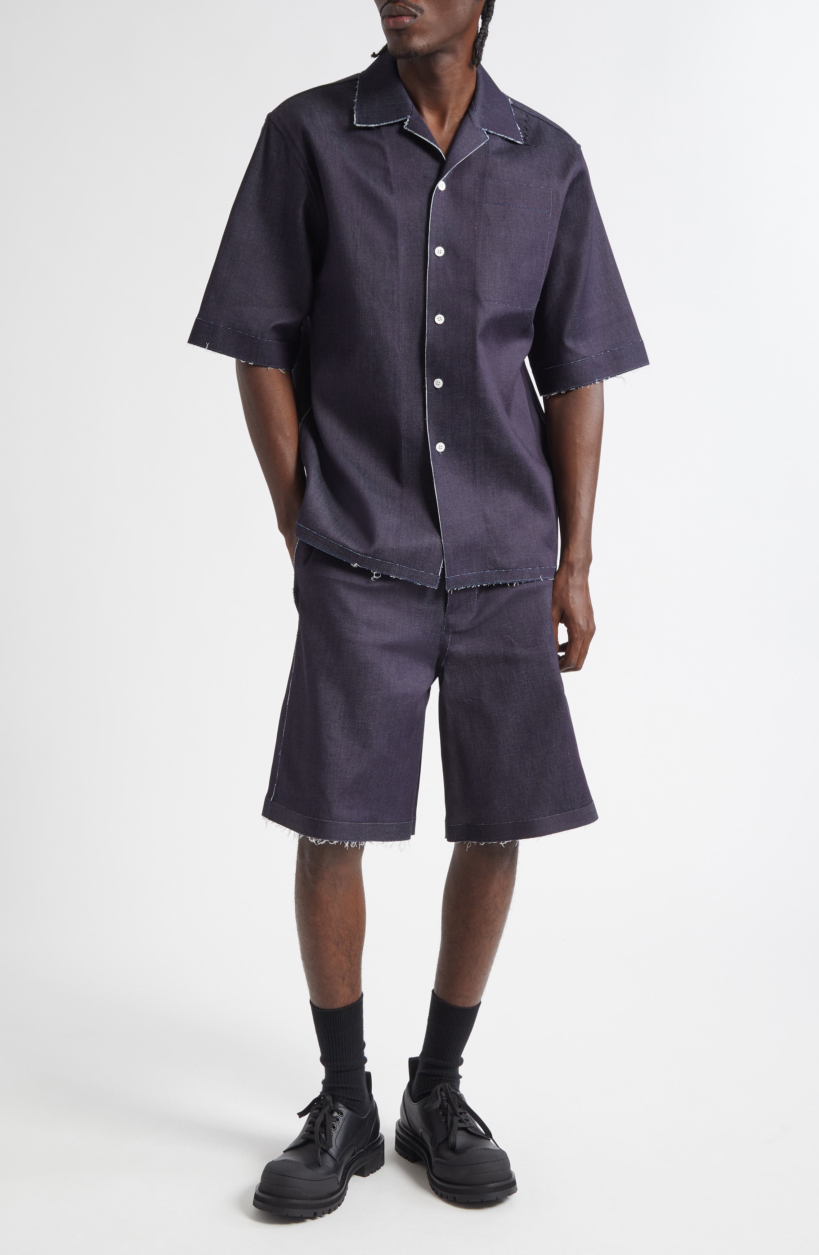 Marni Trompe l'Oeil Stretch Denim Bermuda Shorts in Blue/Black at Nordstrom - 7
