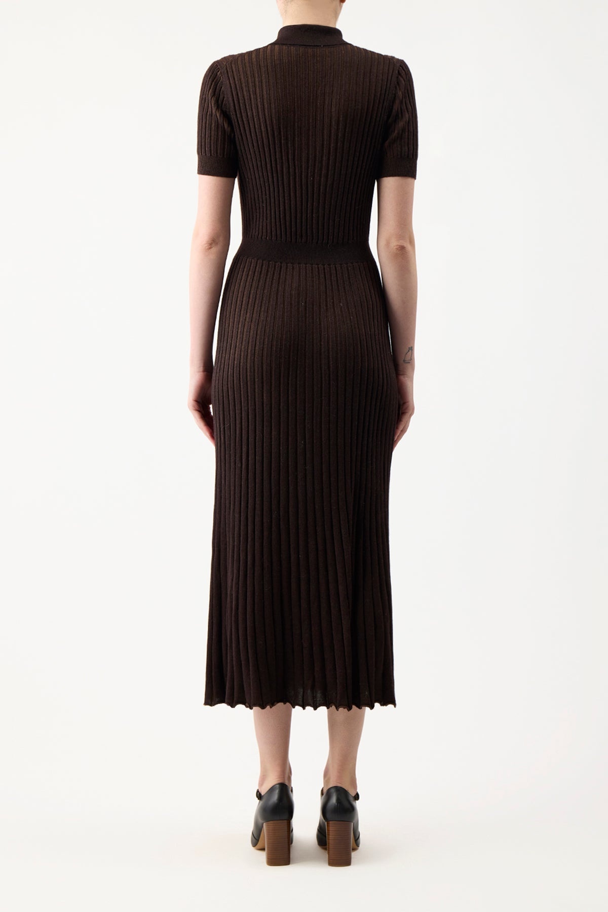 Amor Ribbed Dress in Chocolate Silk Cashmere - 3