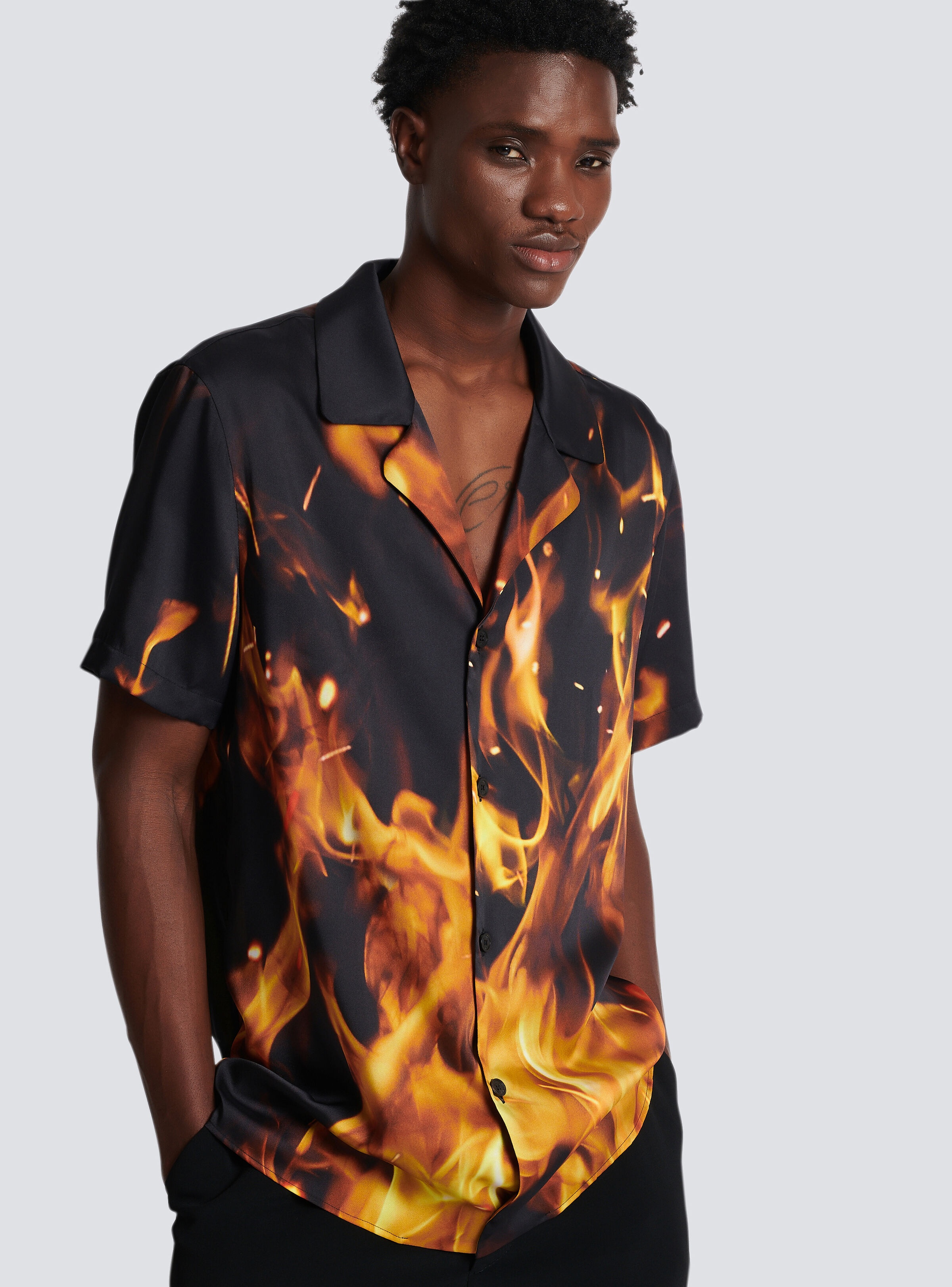 Fire print pyjama-style shirt - 6