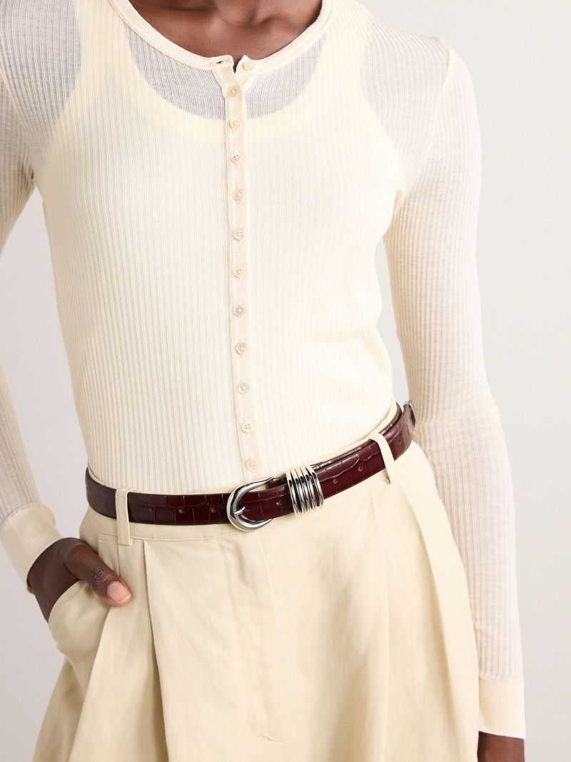 DÉHANCHE Hollyhock croc-effect leather belt Burgundy outlook