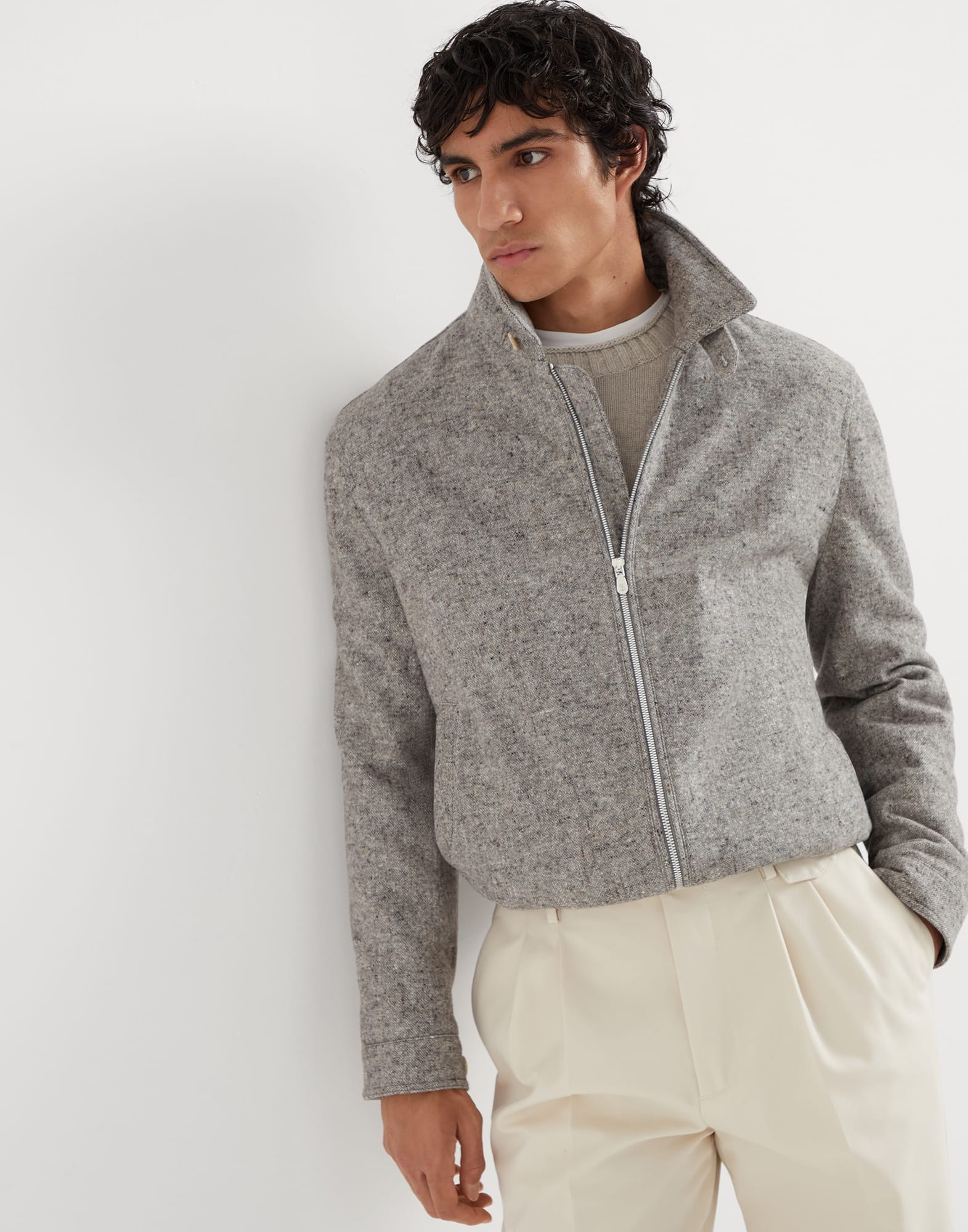 Virgin wool and silk donegal bomber jacket with Themore® padding - 4