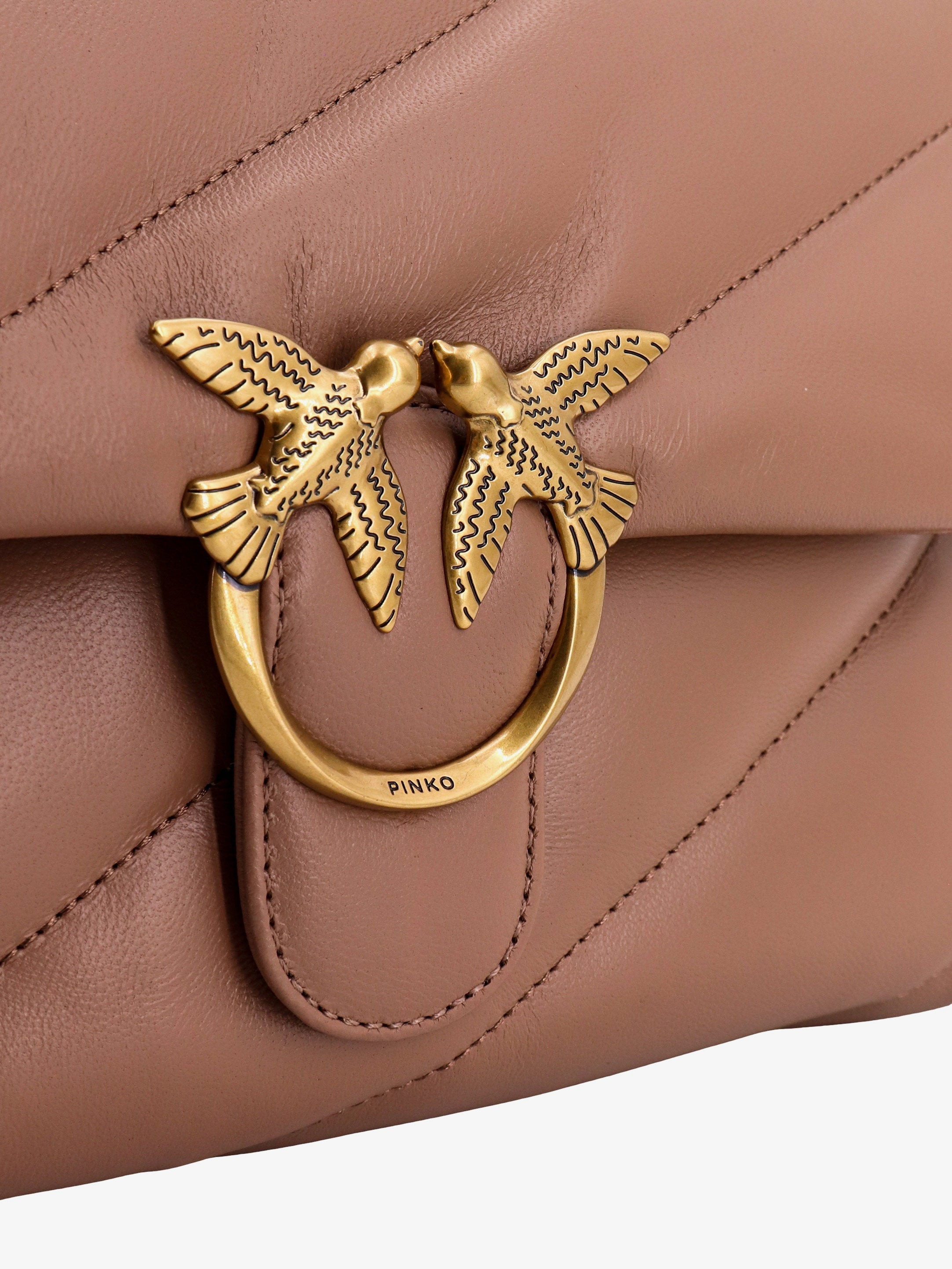 Pinko Matelassã© Leather Shoulder Bag With Iconic Love Birds Buckle - 3