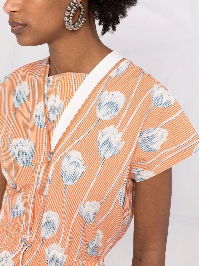graphic-floral print gingham midi dress 5