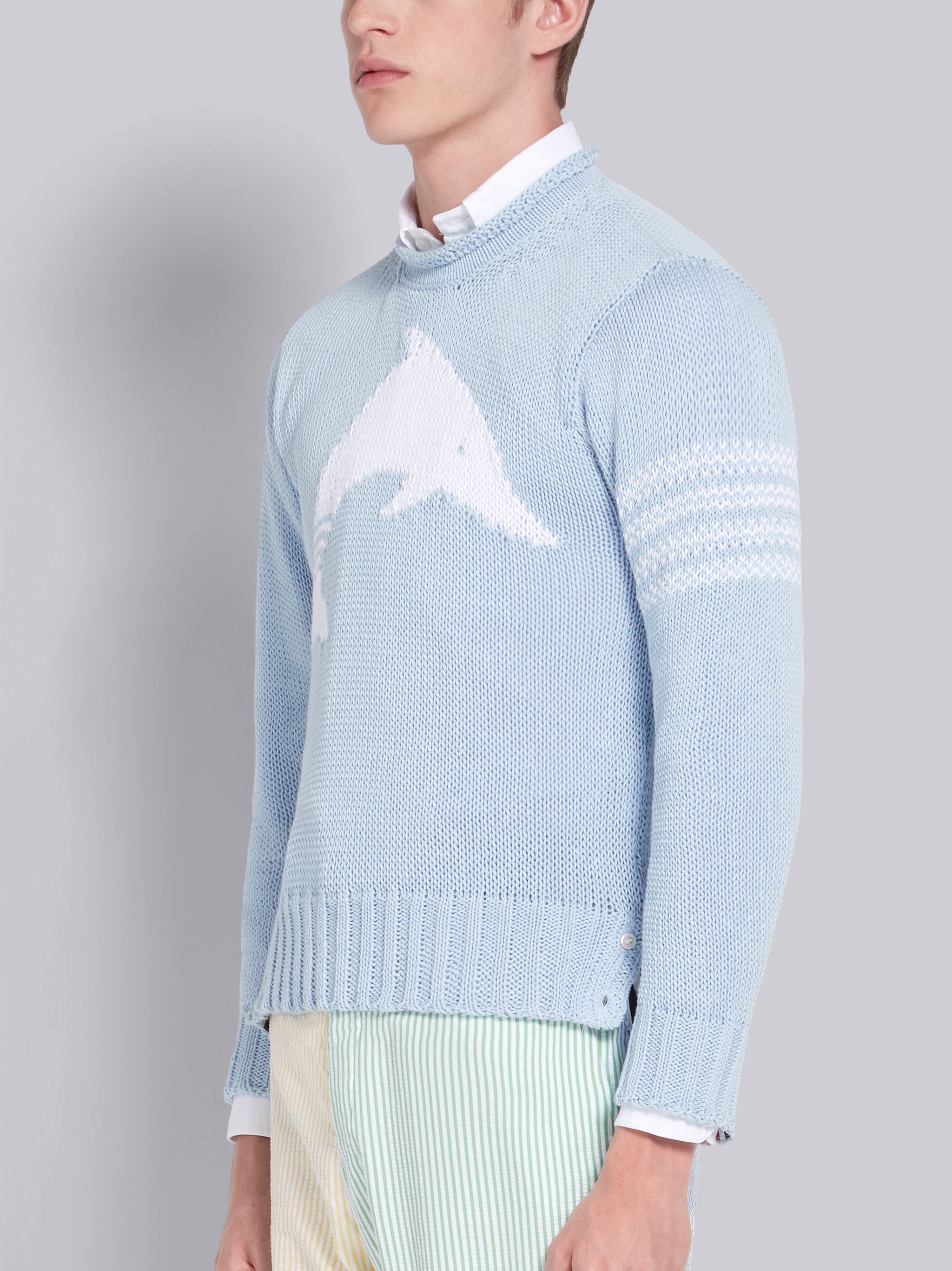 Blue Cotton Dolphin Intarisa Crewneck 4-Bar Pullover - 2