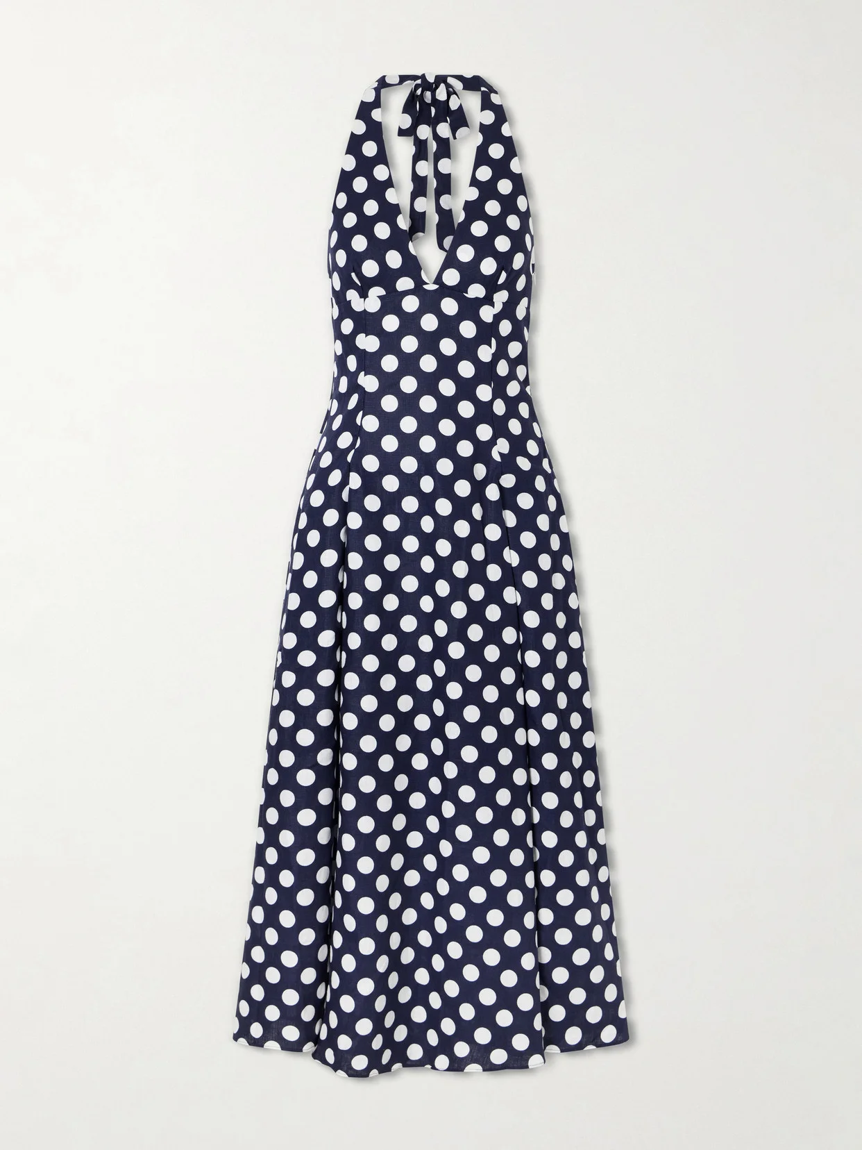 Murano Polka-dot Linen Halterneck Midi Dress - 1