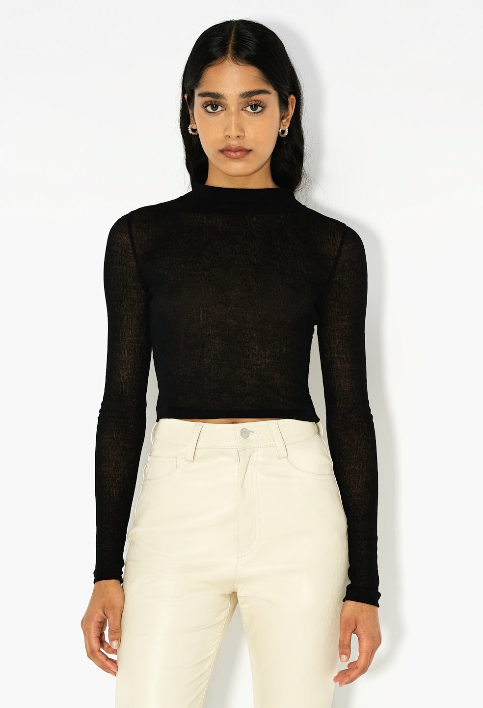GAUZE RIB LS CROPPED TEE - 1