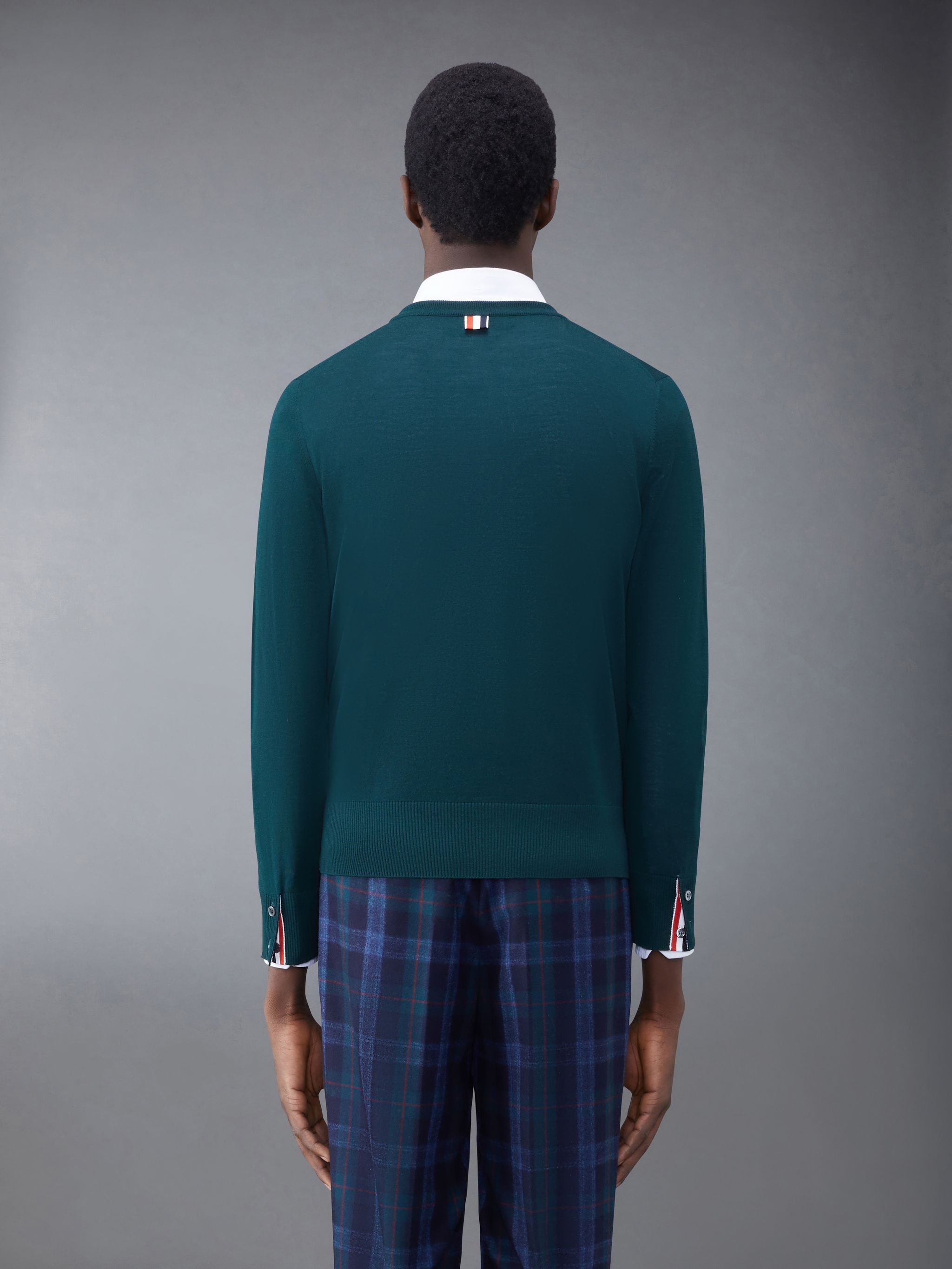 Thom Browne Fine Merino Stripe Relaxed Crew Neck Pullover | REVERSIBLE