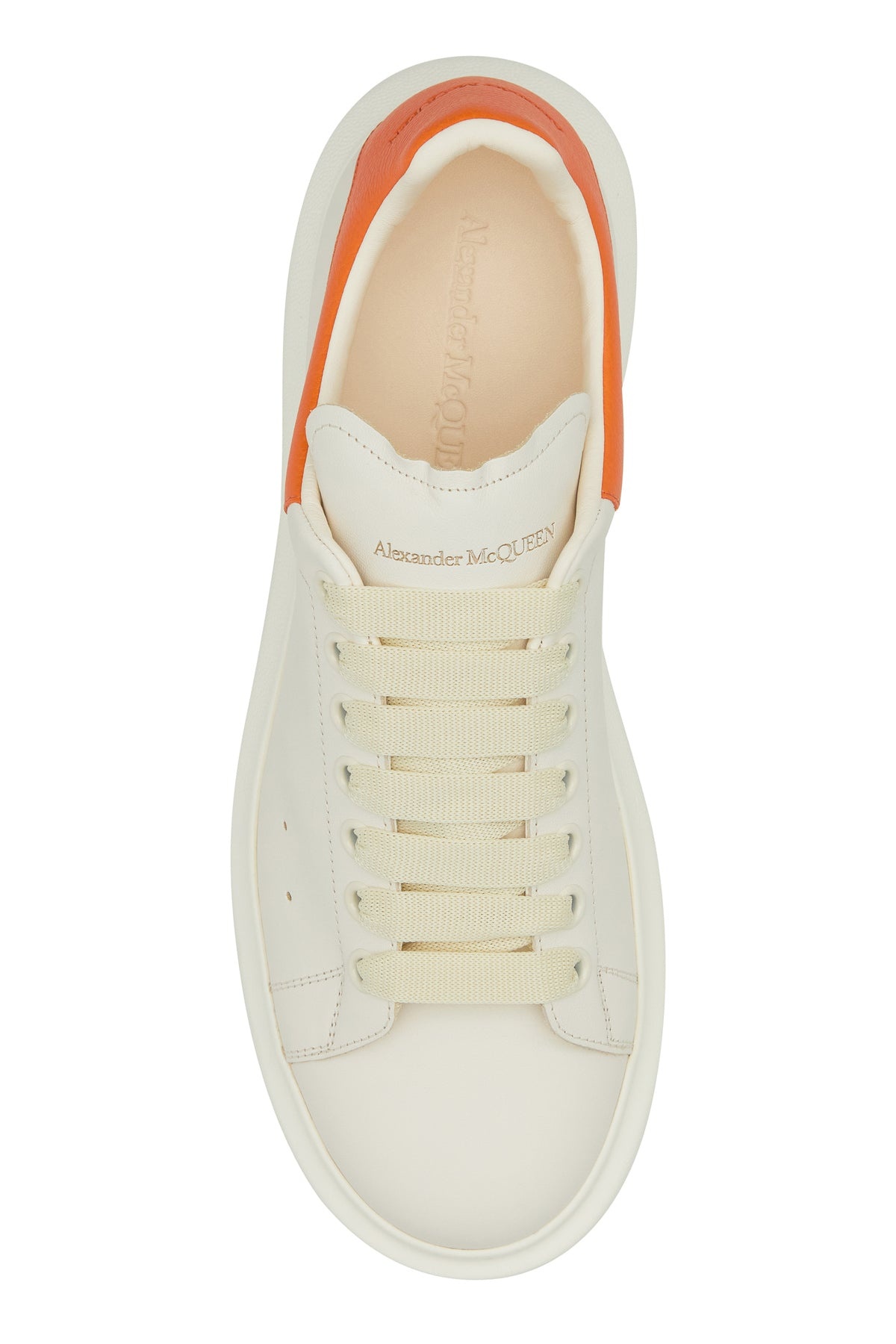 White leather sneakers with orange leather heel - 4