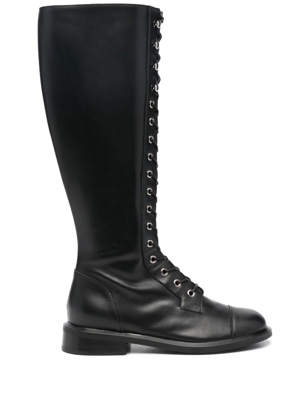 knee-high leather lace-up boots - 1