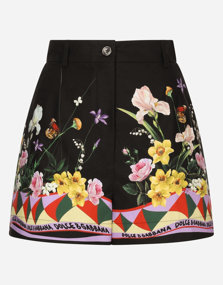 Cotton poplin shorts with rabbit print - 1