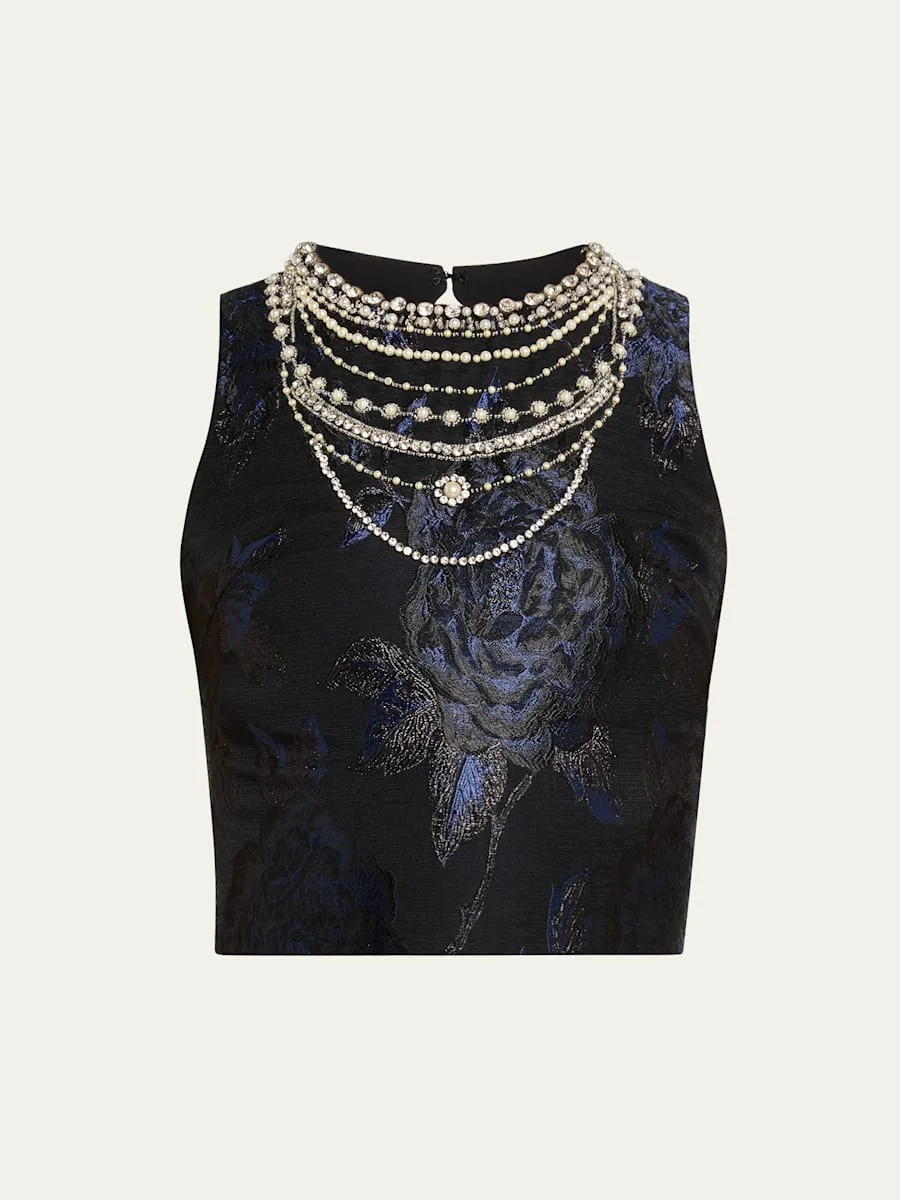 Cherra Embellished Floral Jacquard Crop Top - 1