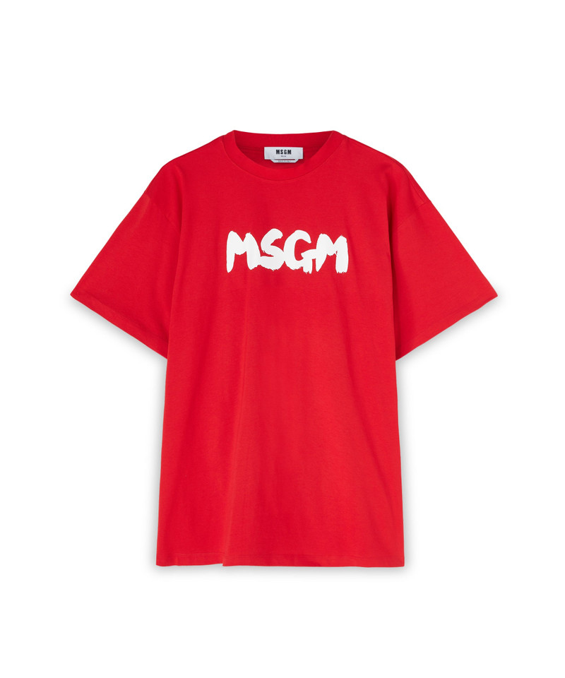 Cotton crewneck t-shirt with new MSGM brushstroke logo 1