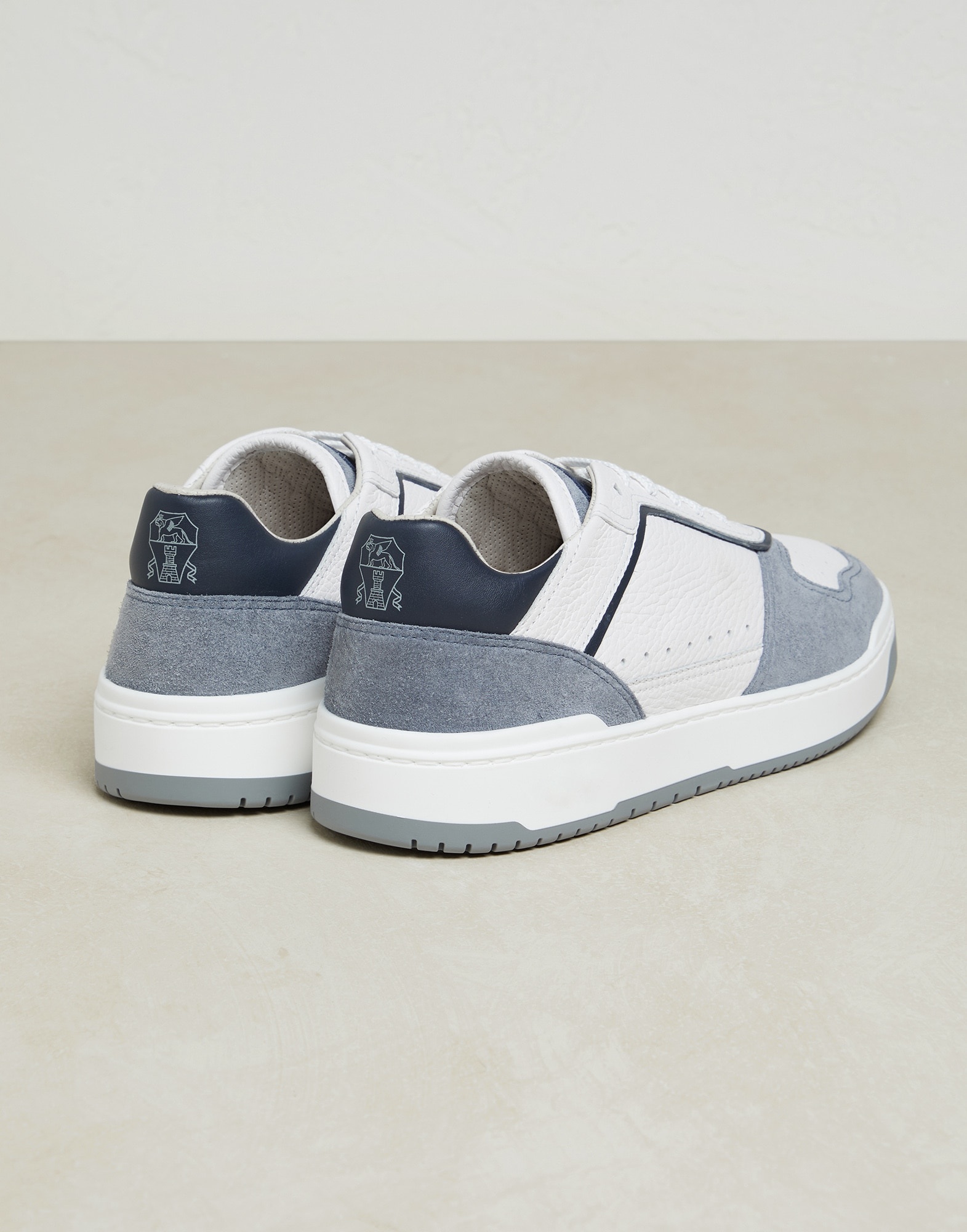 Grained calfskin and washed suede basket sneakers - 3