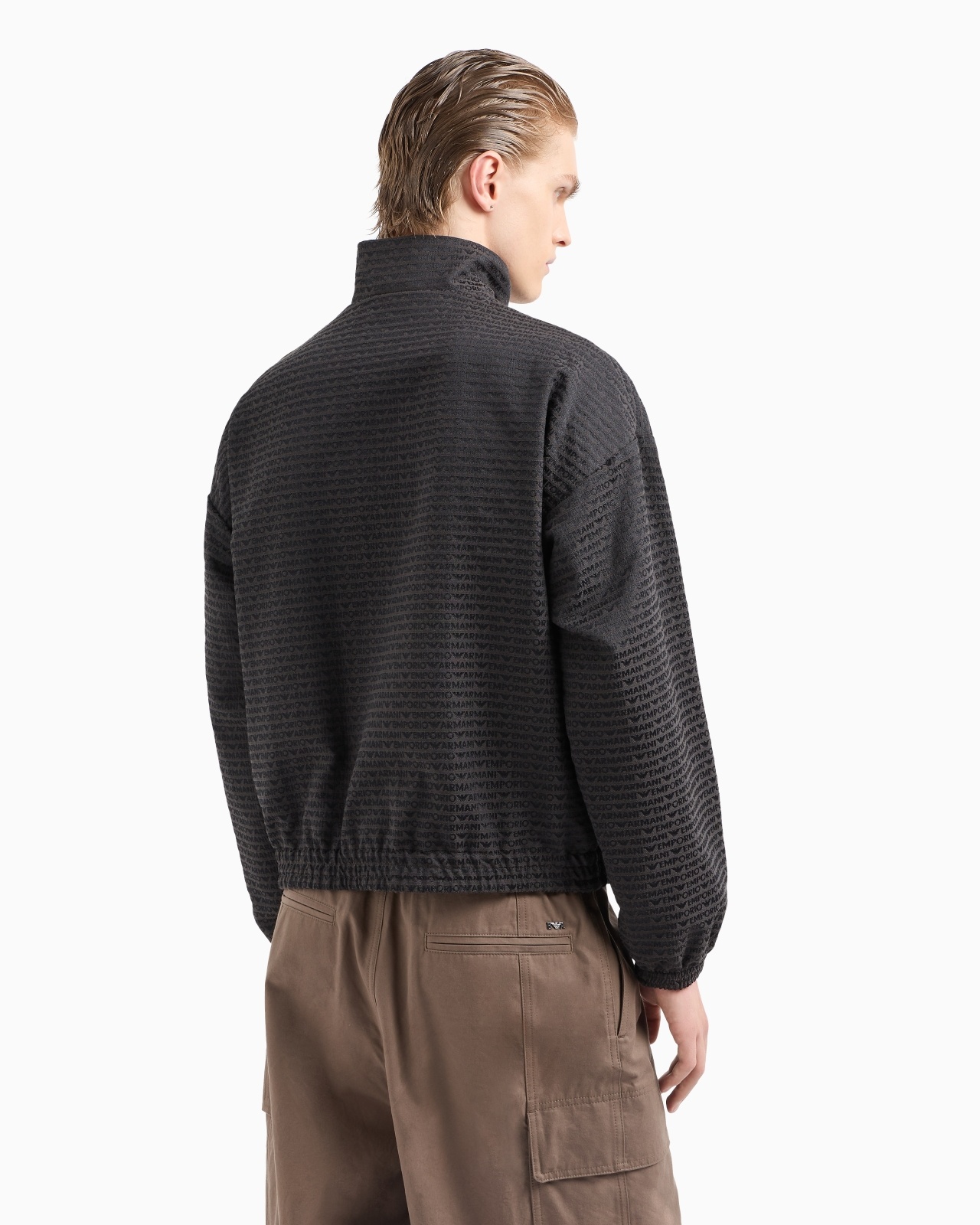 FULL ZIP BLOUSON IN ALL-OVER JACQUARD LETTERING FABRIC - 3