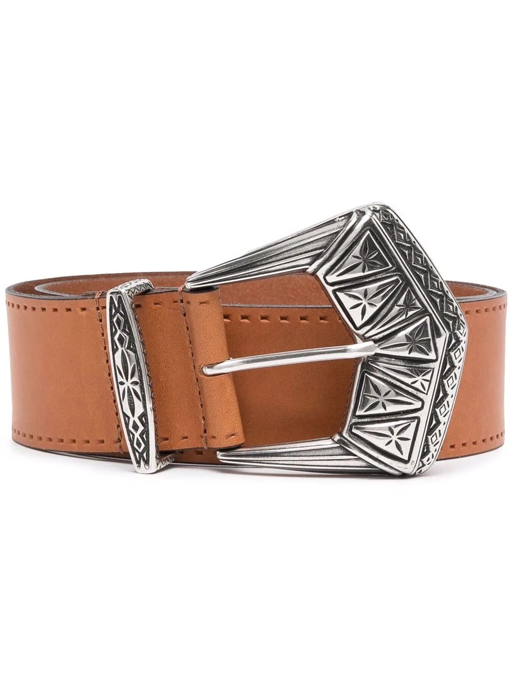 engraved-buckle leather belt - 1