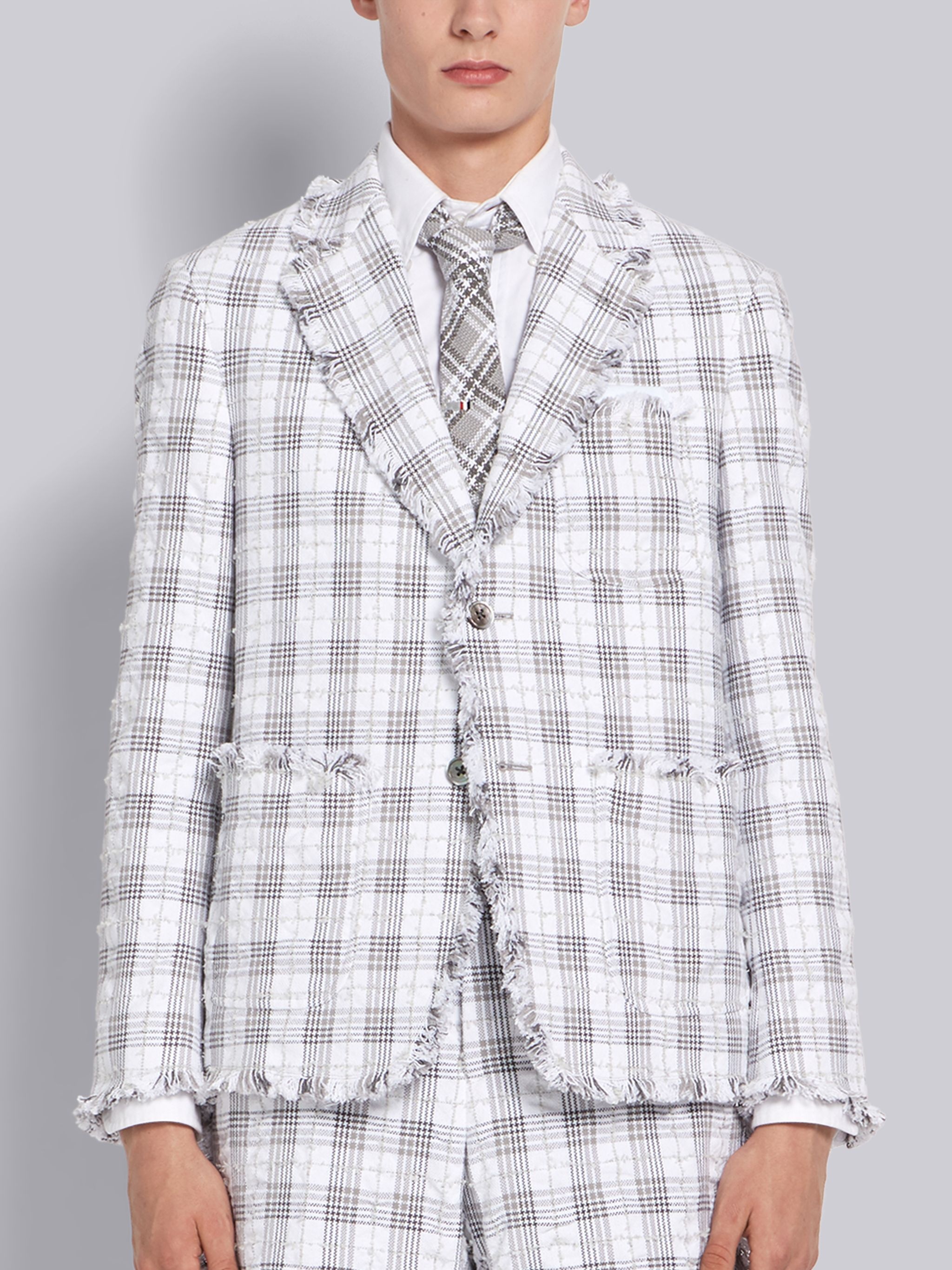 Medium Grey Seersucker Tweed Sack Sport Coat - 1