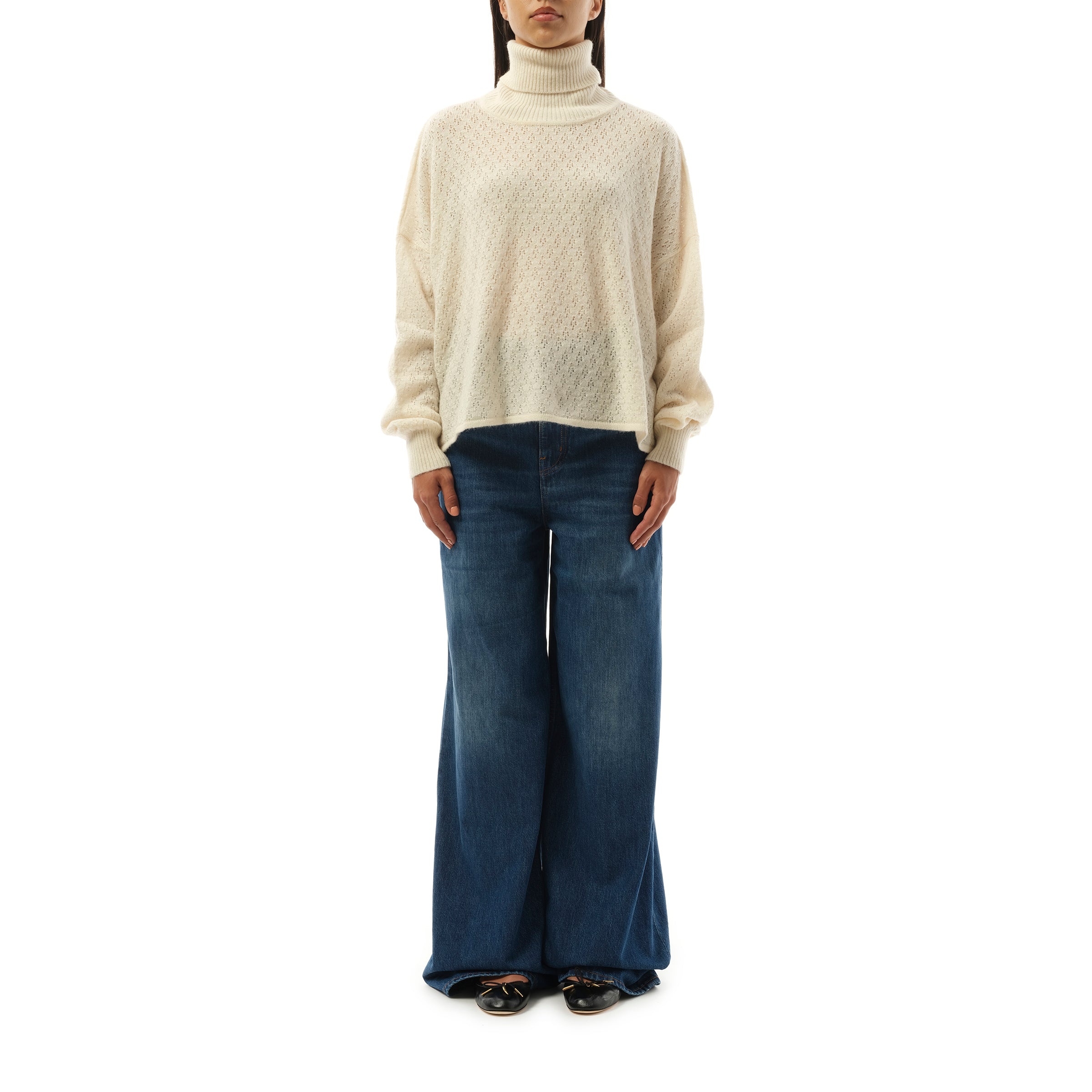 Fluffy Pointelle Sweater in Iconic Milk - 4