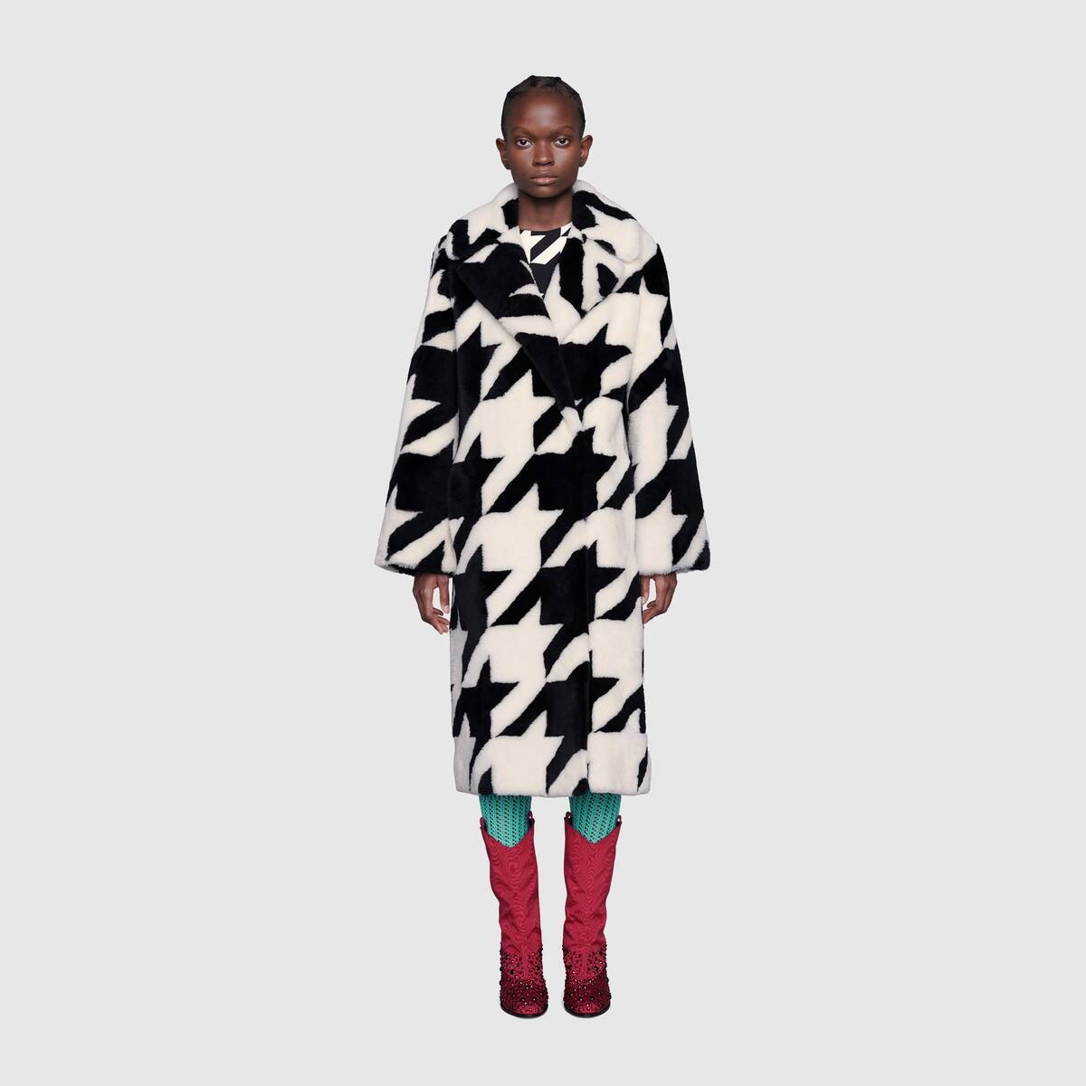 Houndstooth shearling coat - 3