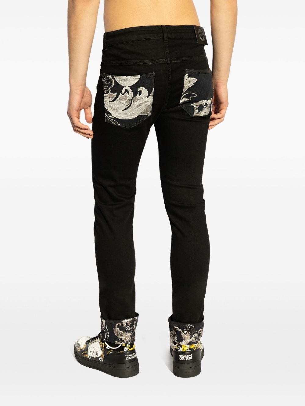 Barocco-print detail jeans - 4