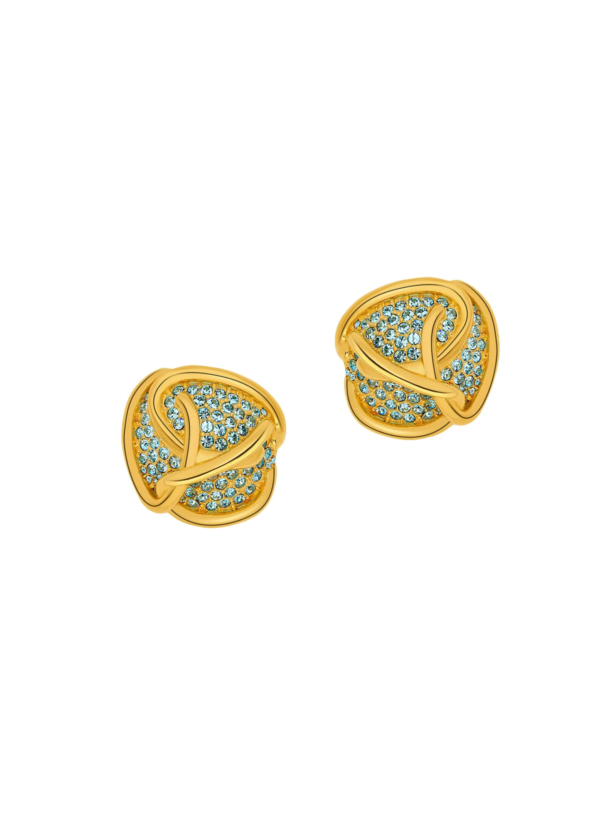 Women's Braided O 24K-Gold-Plated Brass & Glass Crystal Pavé Stud Earrings - Aquamarine - 1