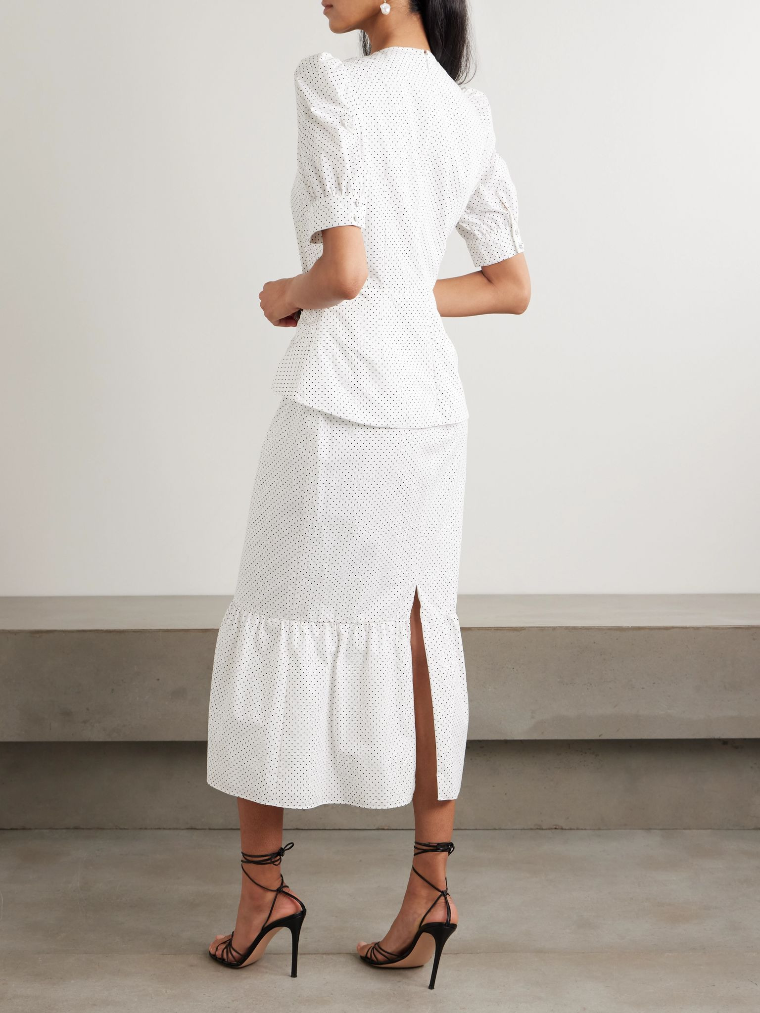 Twist-front gathered printed cotton-poplin midi dress White - 3