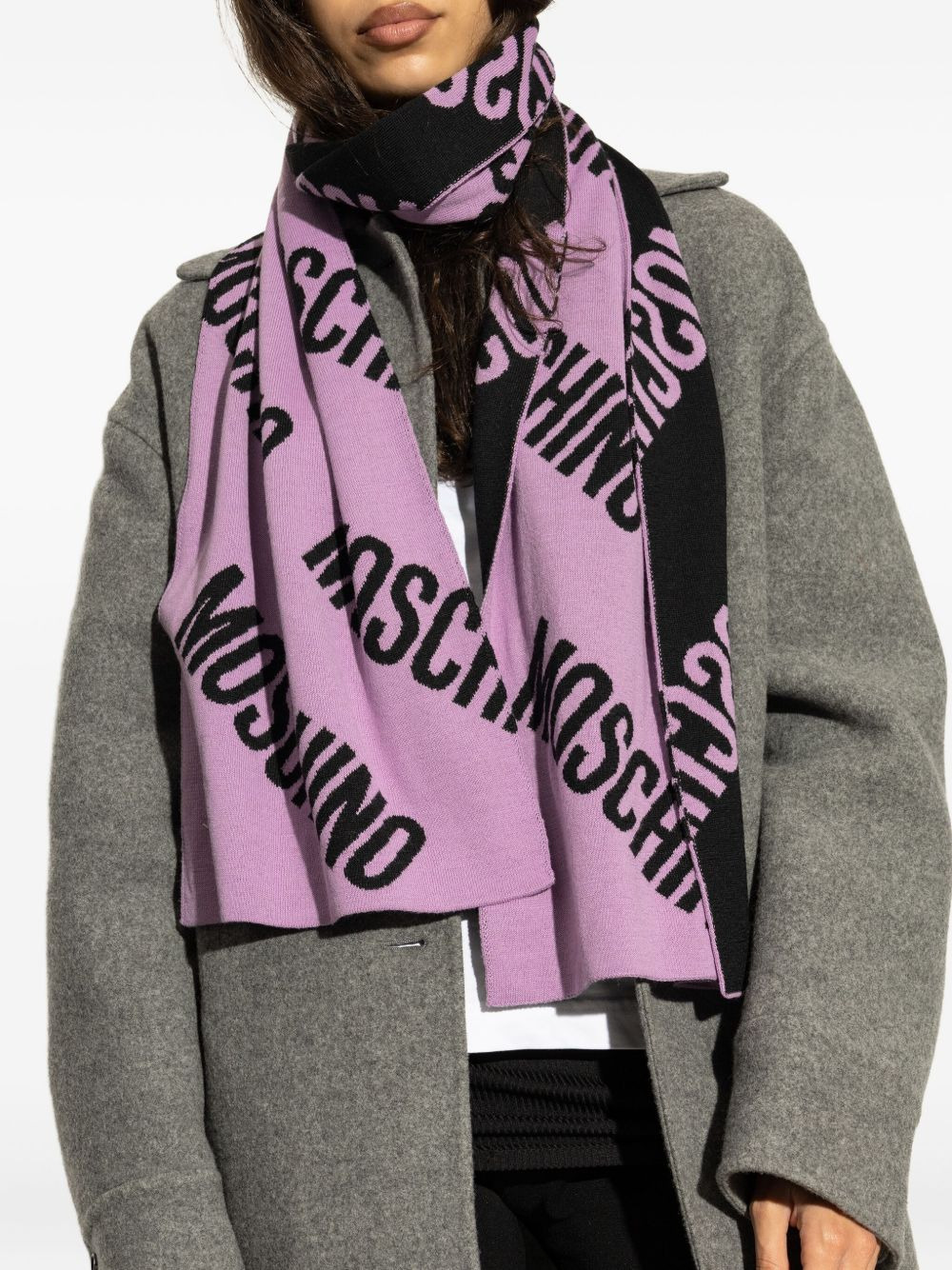 logo-pattern wool scarf - 3