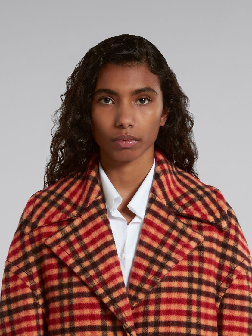 ORANGE WOOL FELT COAT WITH WAVY CHECK PATTERN - 4