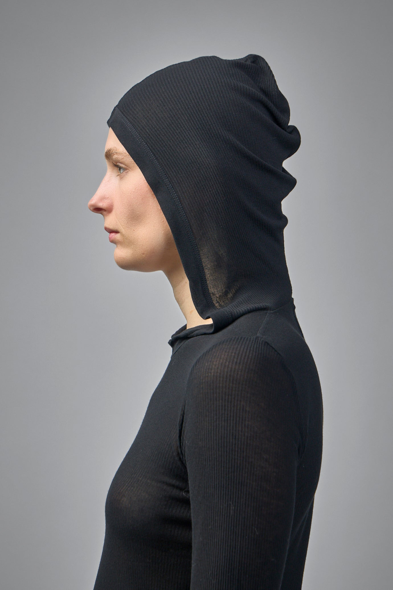 Knit T-Shirt Cropped Hooded Rib LS Tee - 5