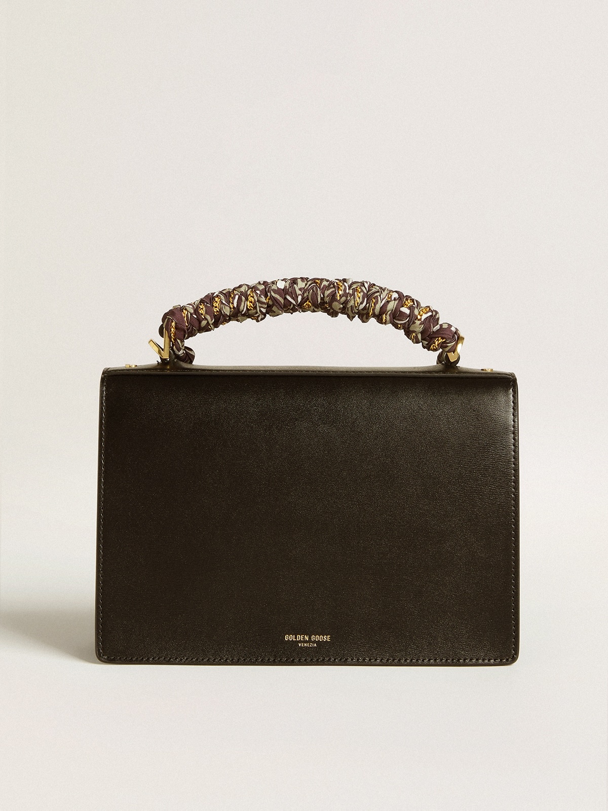Venezia Bag in black boarded leather with multicolored scarf - 3