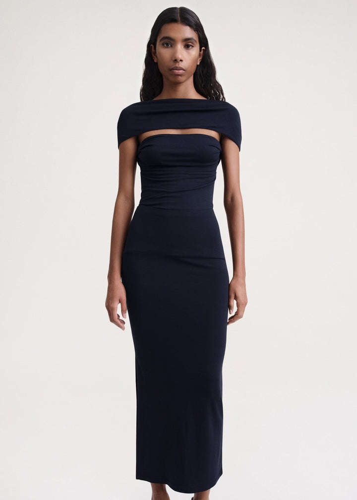 Side-slit jersey skirt dark navy - 5