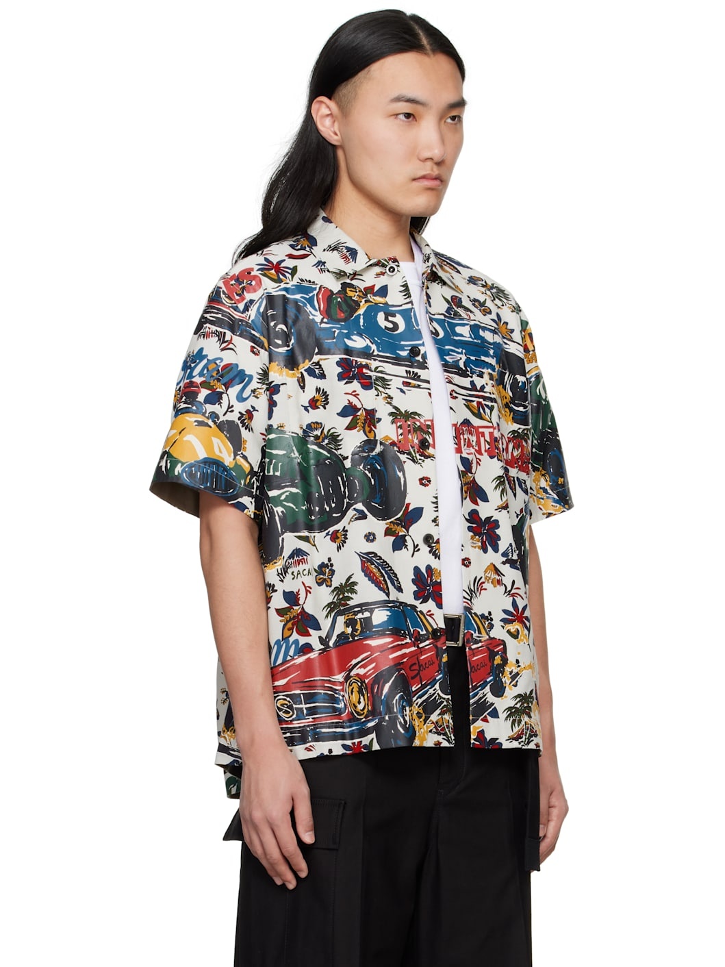 White Car Race Tropical Print Shirt - 2