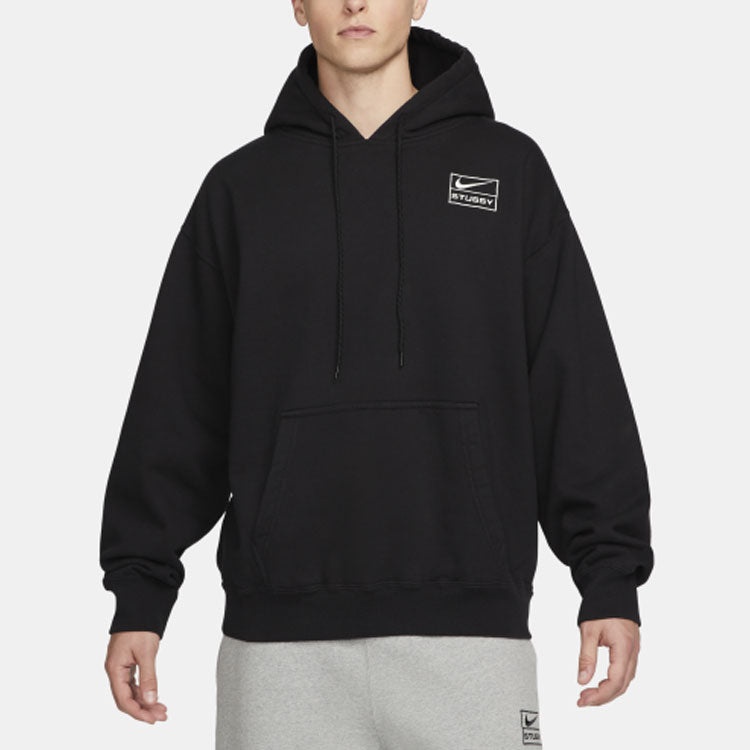 Nike x Stussy Crossover Solid Color Logo Alphabet Embroidered Casual Pullover Unisex Black DN4029-01 - 3