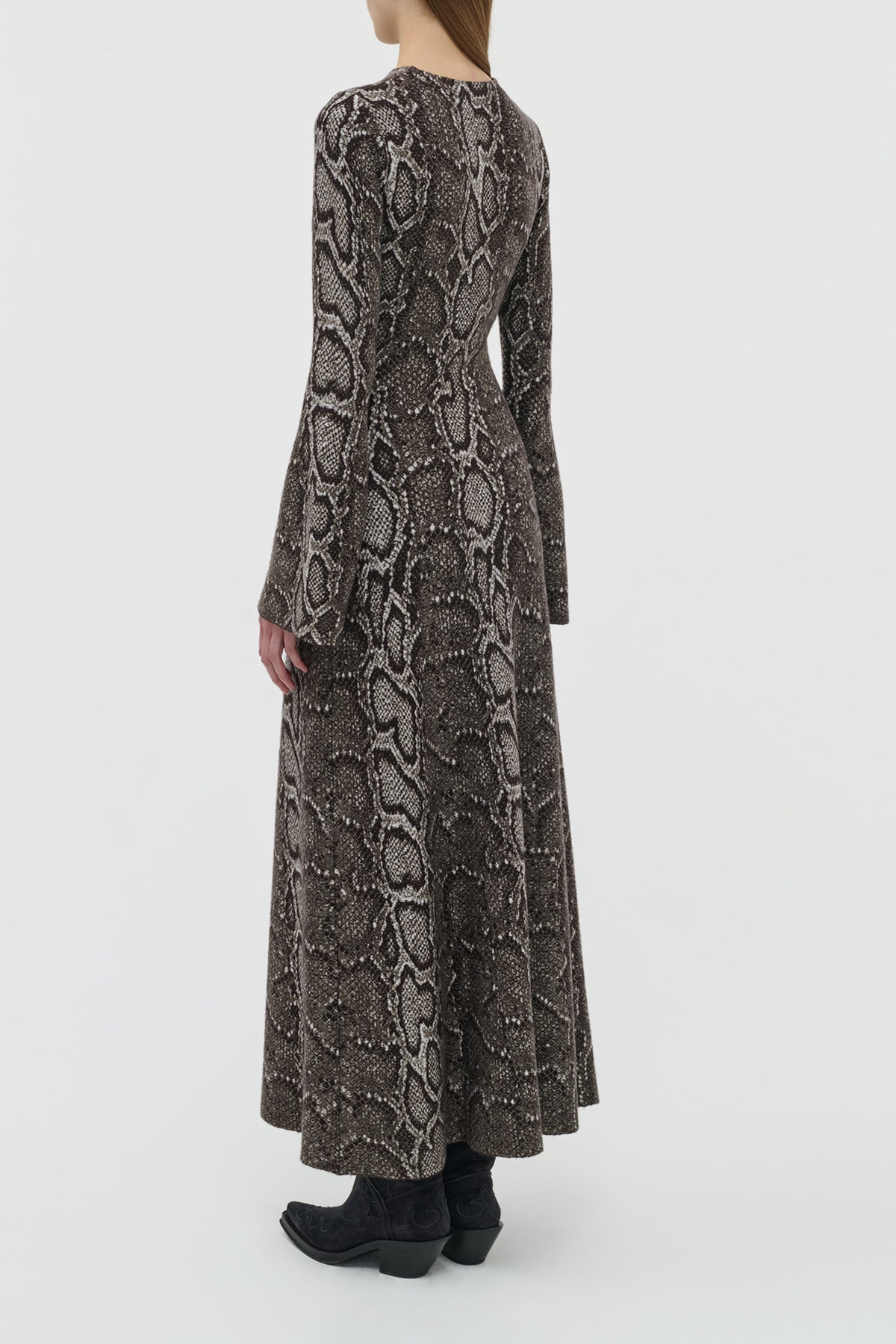 Aalia Knit Maxi Dress in Greyscale Cashmere Silk - 6