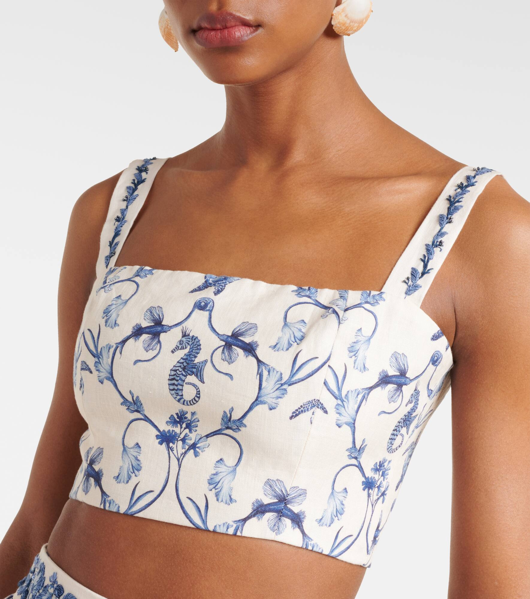 Cacao floral linen crop top - 4