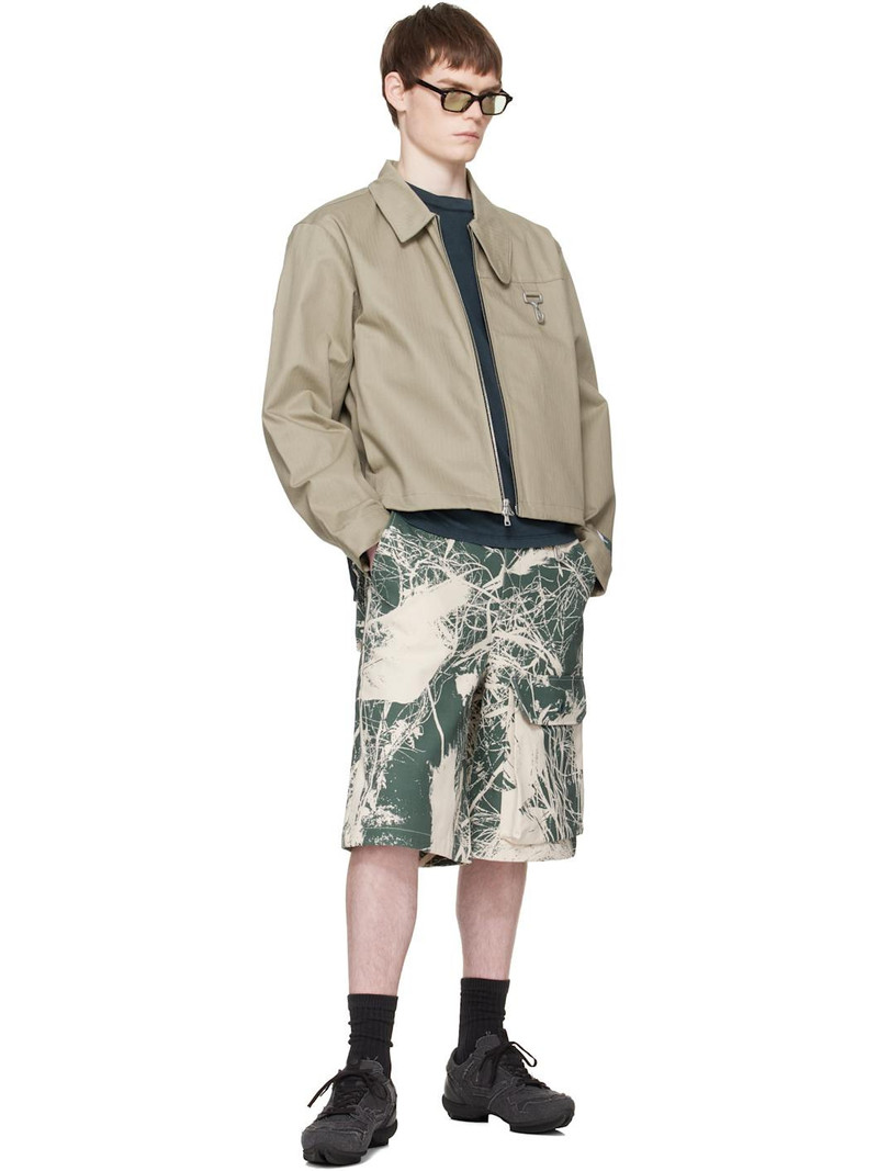 REESE COOPER® Khaki & Off-White Duck Canvas Patch Pocket Cargo Shorts outlook