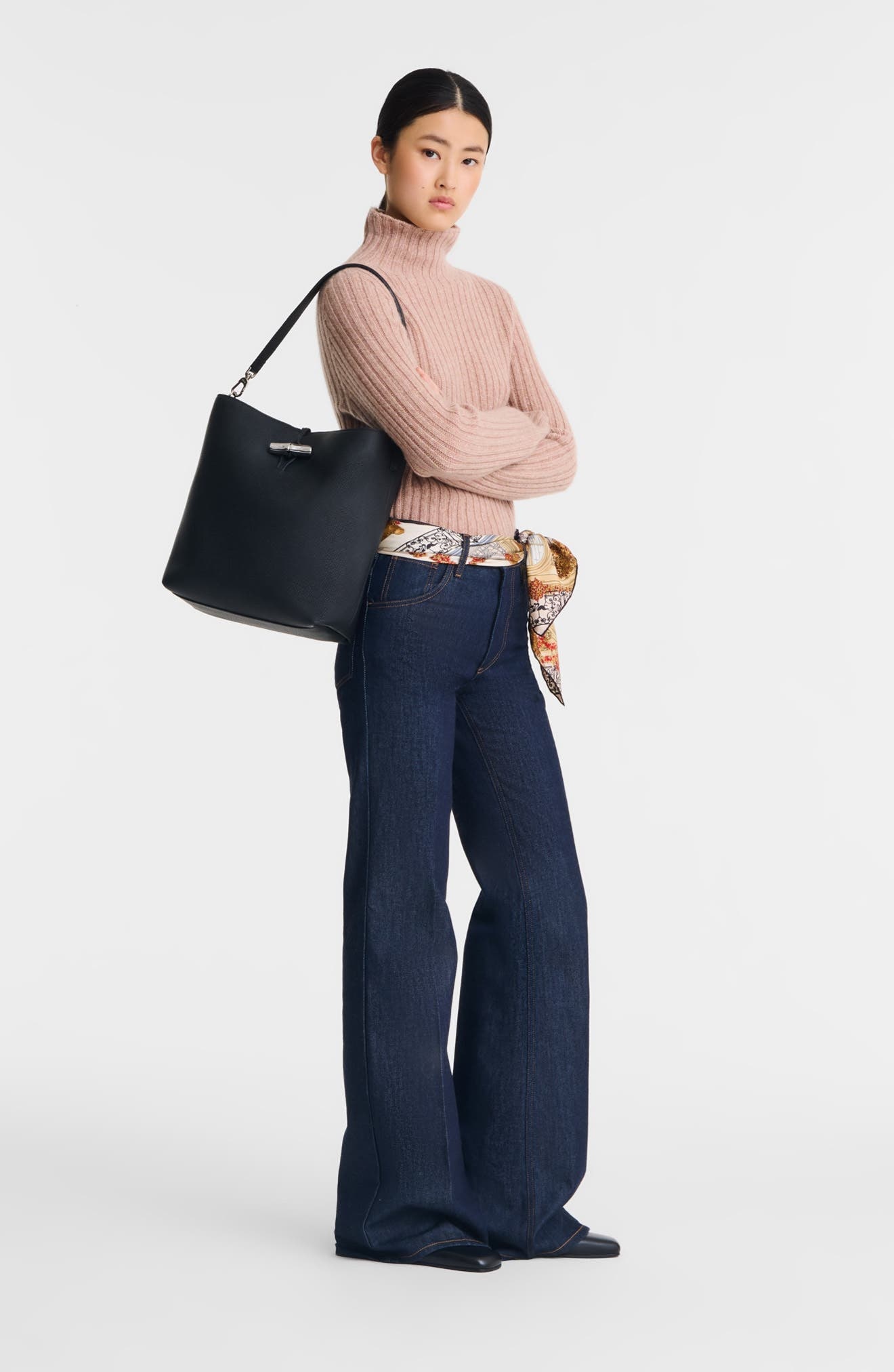 Longchamp Medium Le Roseau Leather Hobo Bag in Black at Nordstrom - 2