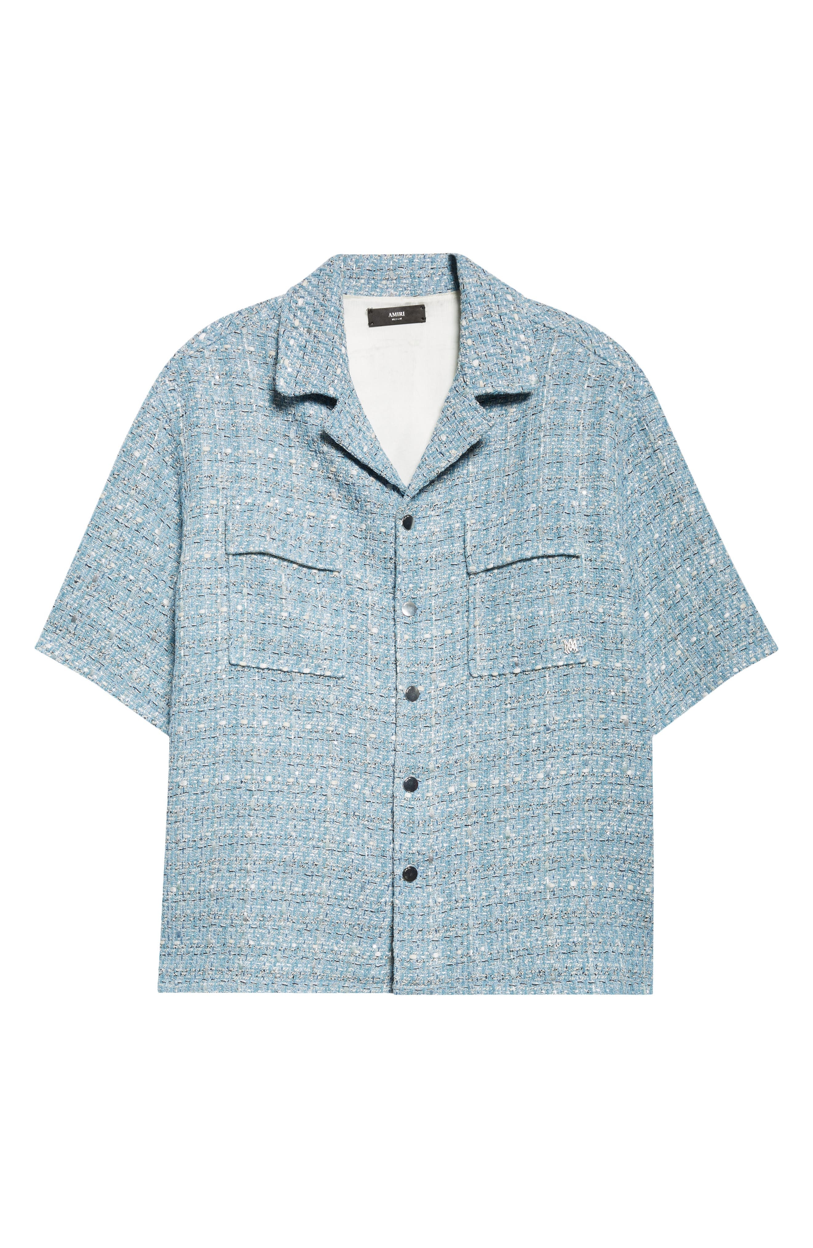 AMIRI Bouclé Camp Shirt in Ashley Blue at Nordstrom - 6