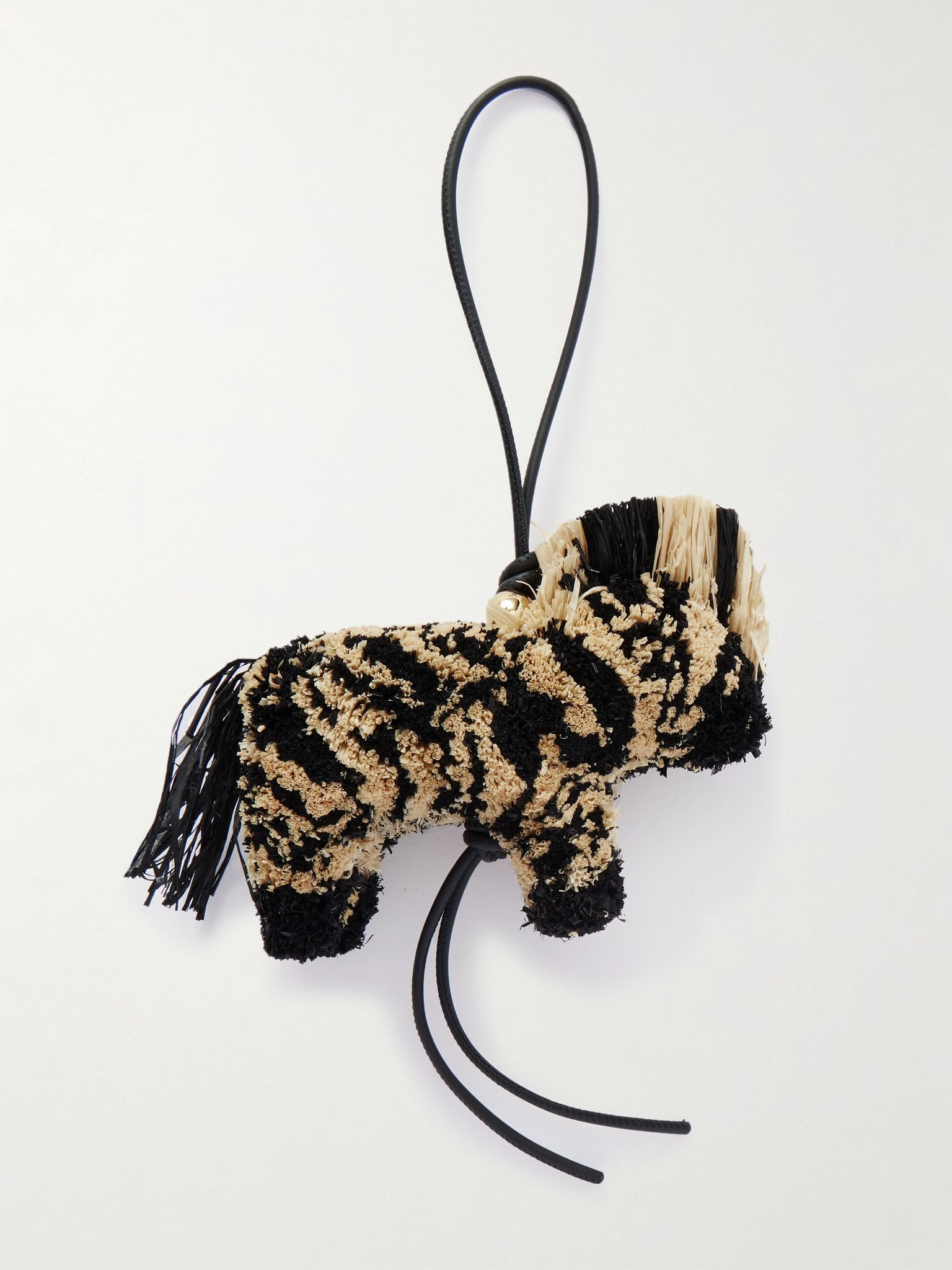 + Paula's Ibiza Zebra leather-trimmed raffia charm Beige - 1