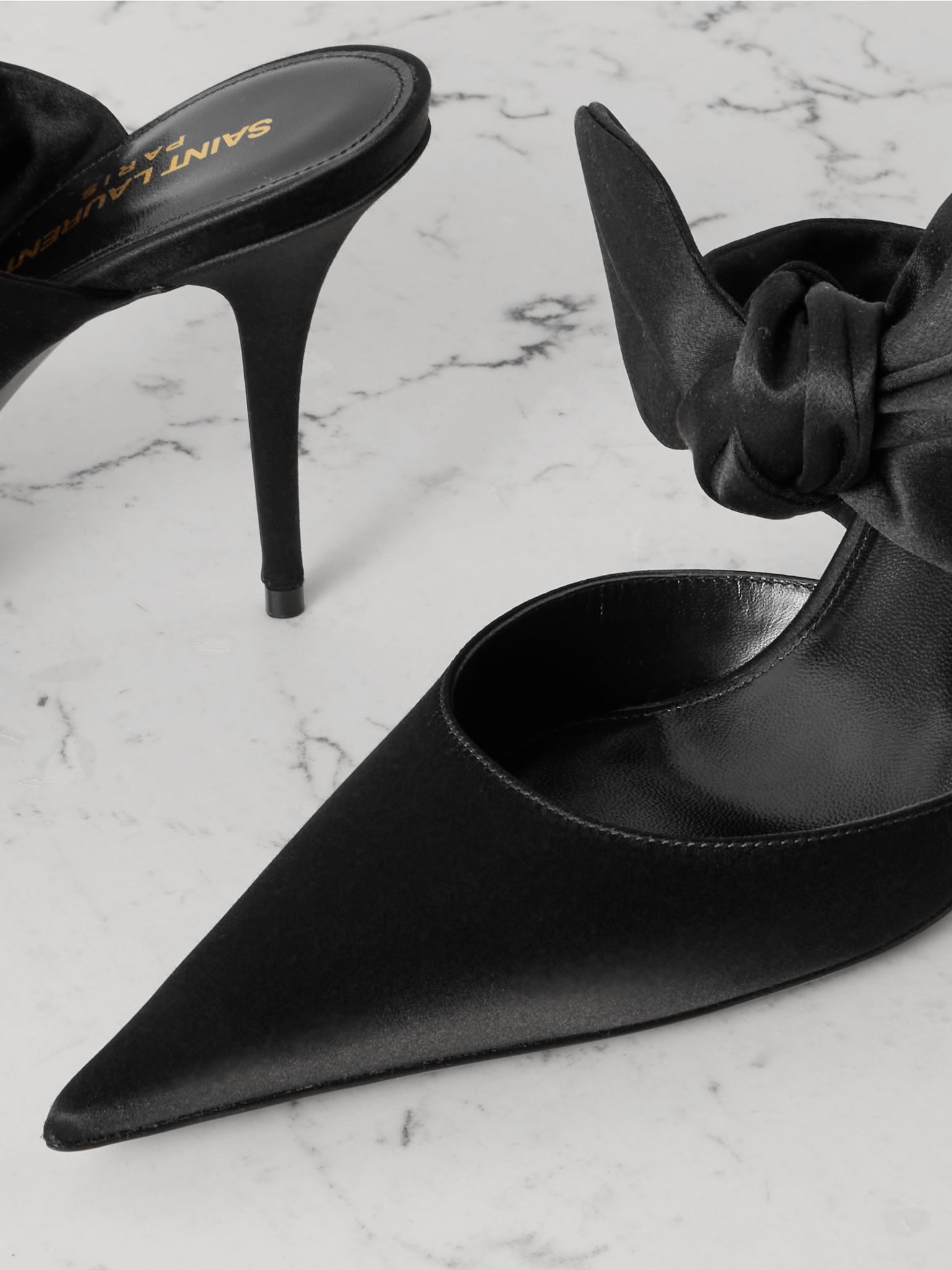 Barbara bow-detailed satin mules Black - 4
