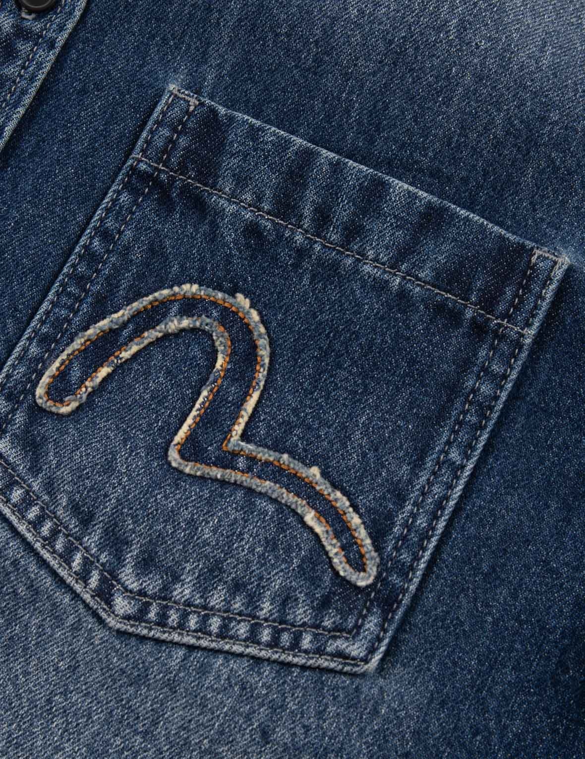 GRUNGE STYLE LOGO AND SEAGULL APPLIQUÉ RELAX FIT DENIM SHIRT - 8